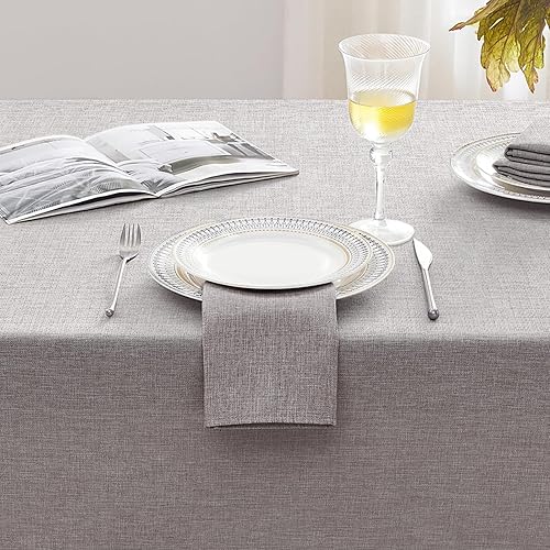 Miniatura 5 de Softalker Mantel rectangular con textura de lino, mantel de arpillera impermeable, lavable, resistente a las manchas, sin arrugas, para cocina,