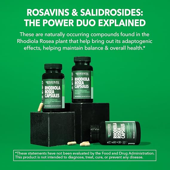 Rhodiola Rosea Supplement - Herbal Adaptogen for Mental and Physical Performance Support (3% Salidrosides, 3% Rosavins Extract) - 120 Count - Vegan, Non-GMO, and Gluten-Free Capsules - 4 Month Supply