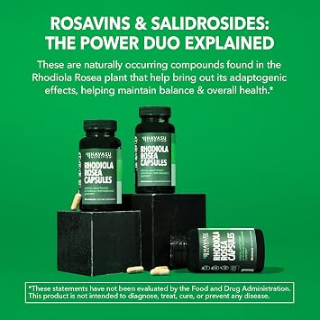 Rhodiola Rosea Supplement - Herbal Adaptogen for Mental and Physical Performance Support (3% Salidrosides, 3% Rosavins Extract) - 120 Count - Vegan, Non-GMO, and Gluten-Free Capsules - 4 Month Supply