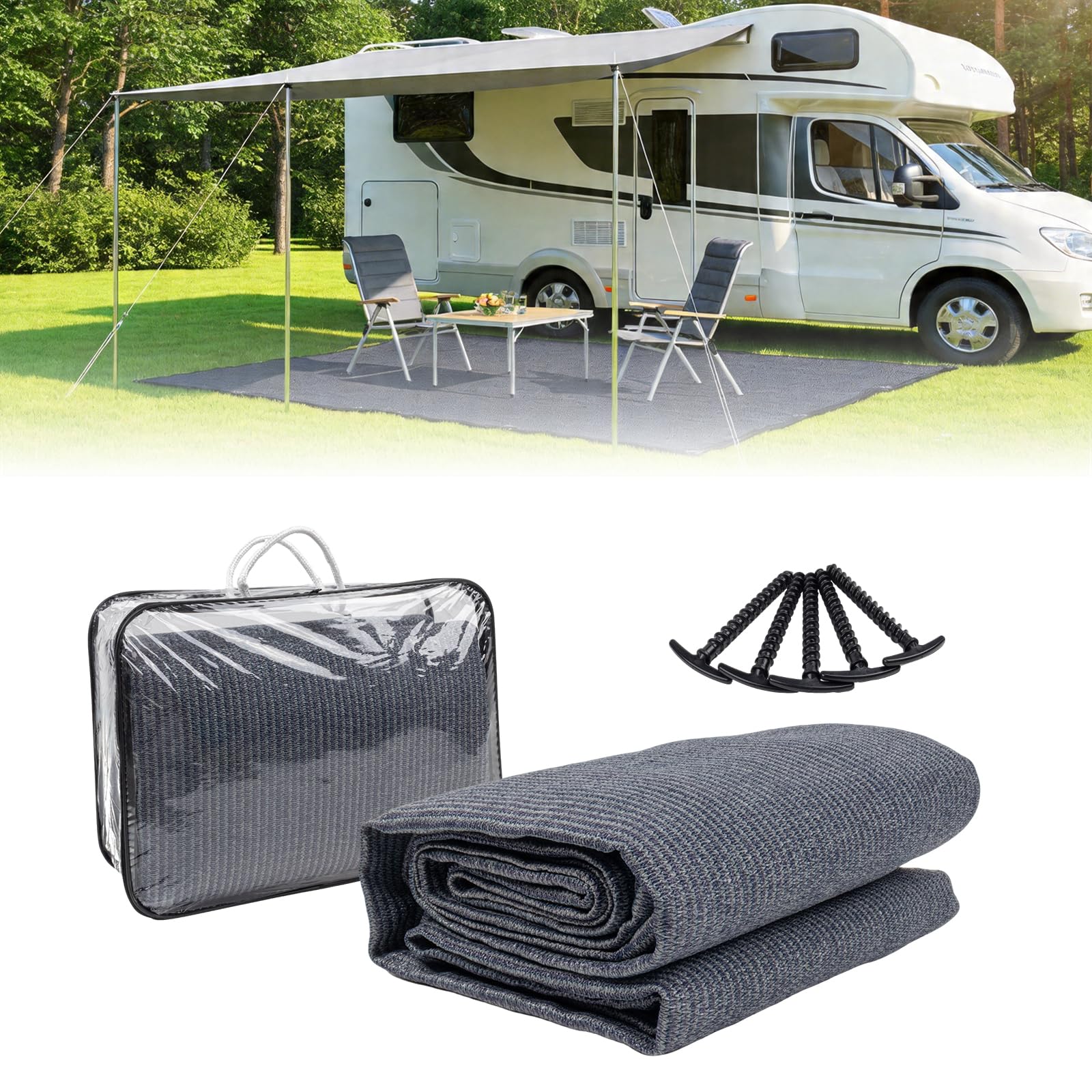 COOL AREA Tapis de Sol pour Auvent de Tente - Tapis de Camping Extérieur Respirant et Antidérapant avec Sac de Transport - Gris Bleu
