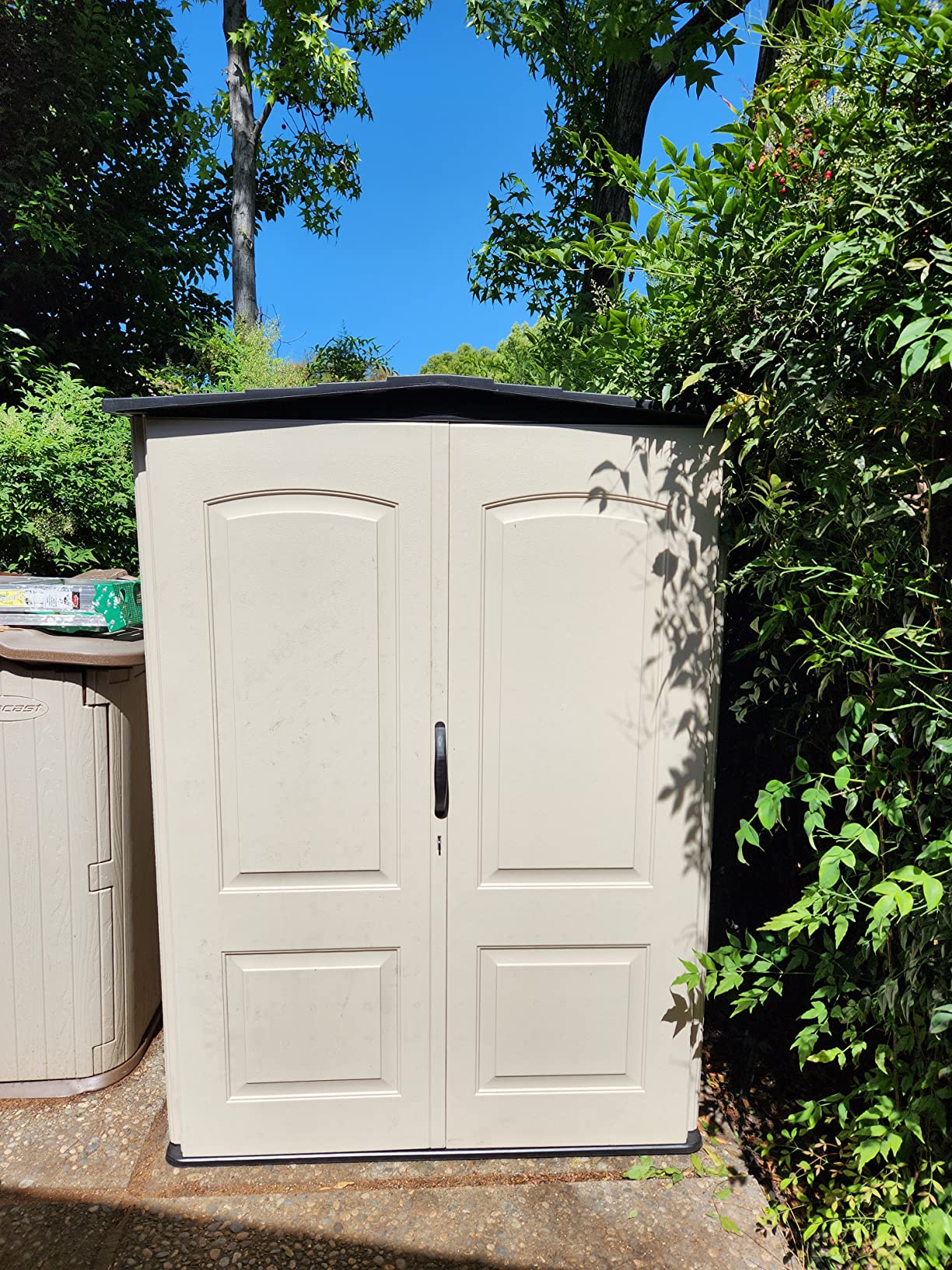 60/mo Finance Rubbermaid Resin Weather Resistant Outdoor Storage Shed, 5 x 4 ft., Sandalwood