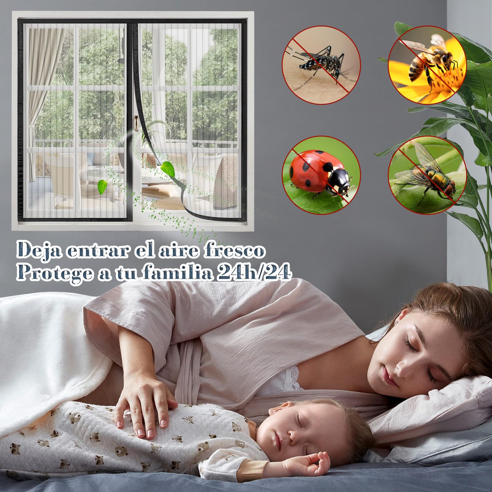 Mosquitera Ventana Magnetica 130x130cm, Mosquitera para La Ventana, Sin Taladrar, Malla Ultrafina, para la Mayoría de los Tipos de Ventanas, Negro - 3