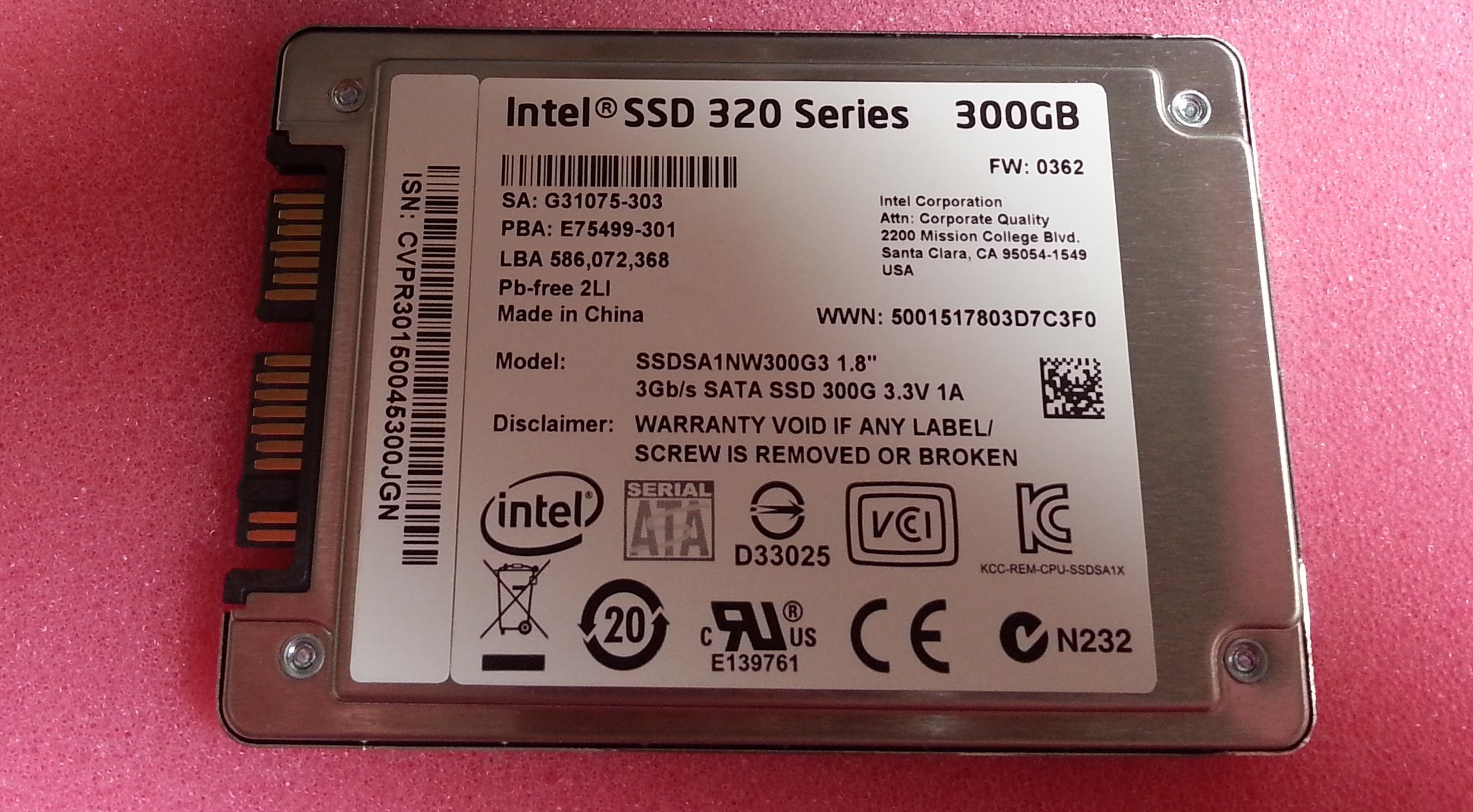 SSDSA1NW300G3-INTEL 300GB 320 SERIES 1.8" SATA 3Gb/s SSD