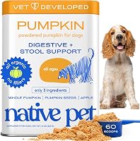 NativePet Organic Pumpkin Powder for Dogs - Vet-Developed Fiber Topper for Digestion, Diarrhea, Constipation & Firm Stools - 60 Scoops