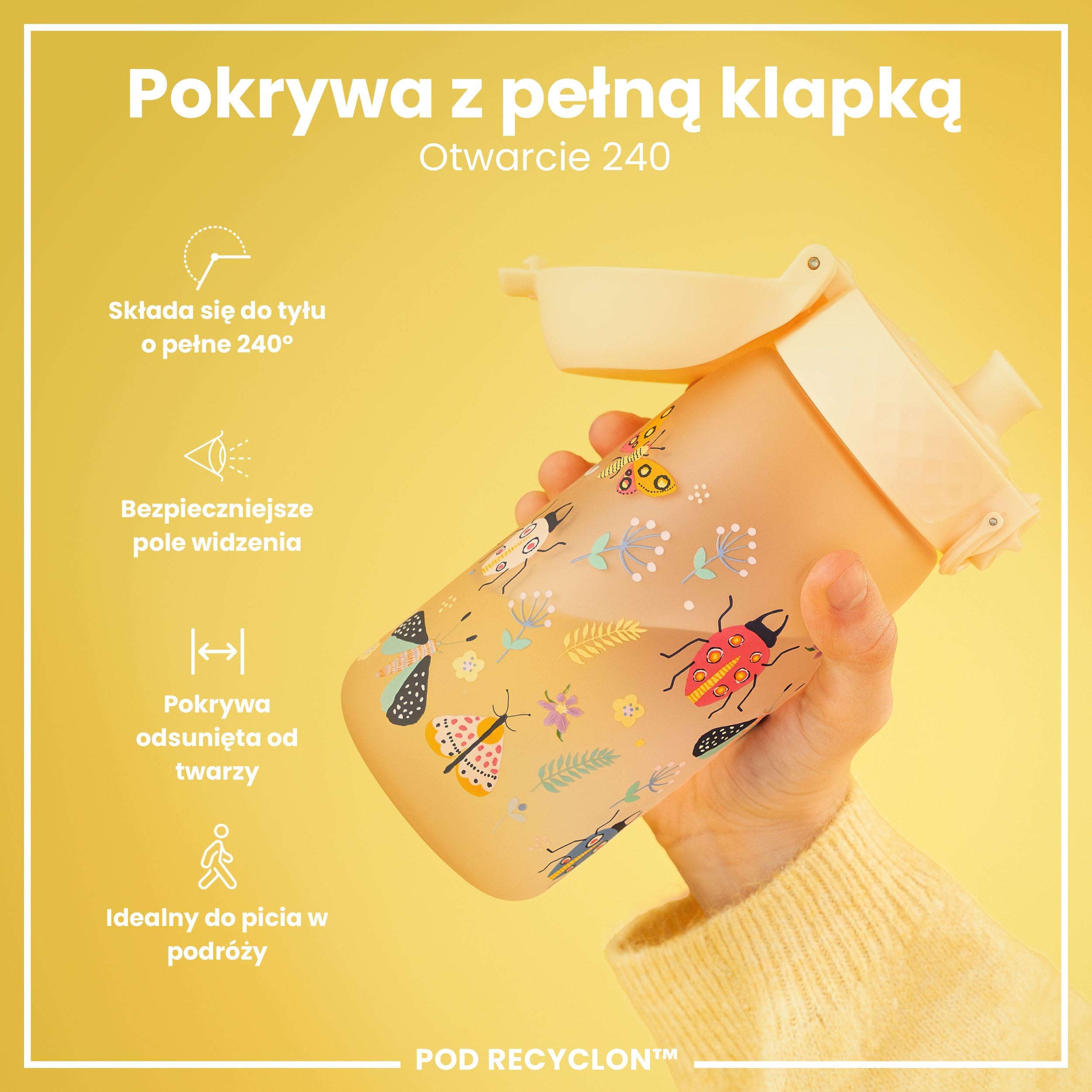 ION8 Butelka dla Dzieci, 350 ml/12 oz, Szczelna, Łatwa do Otwarcia, Bezpieczny Zamek, Można Myć w Zmywarce, Bez BPA, Uchwyt do Przenoszenia, Łatwa do Czyszczenia, Bezwonny, Owady I Życie