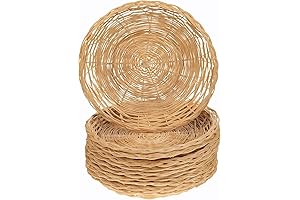 Plutreas Bamboo Paper Plate Holders - Sustainable Wicker Reusable (10 Pack)