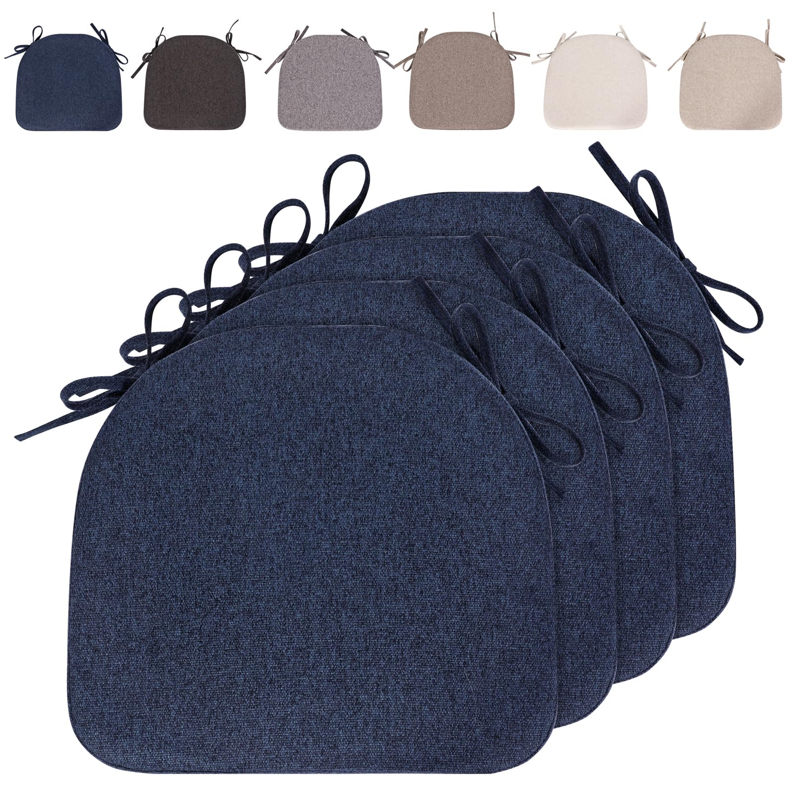 4pcs Stuhlkissen mit Bändern (43 * 41cm) Sitzkissen Stuhl rutschfest Sitzauflage Sitzpolster halbrund für Stühle in Haus und Garten Büro