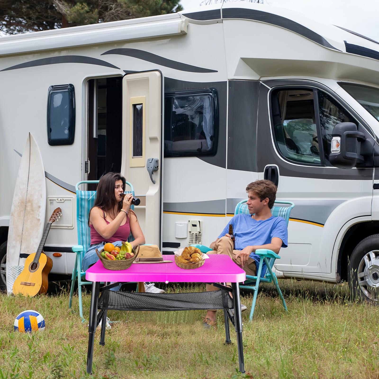 Boreeman Small Folding Table, Lightweight and Height Adjustable, Perfect for Camping, Tailgating, Beach Also Ideal as Lap Desk, Bed Table(Pink)