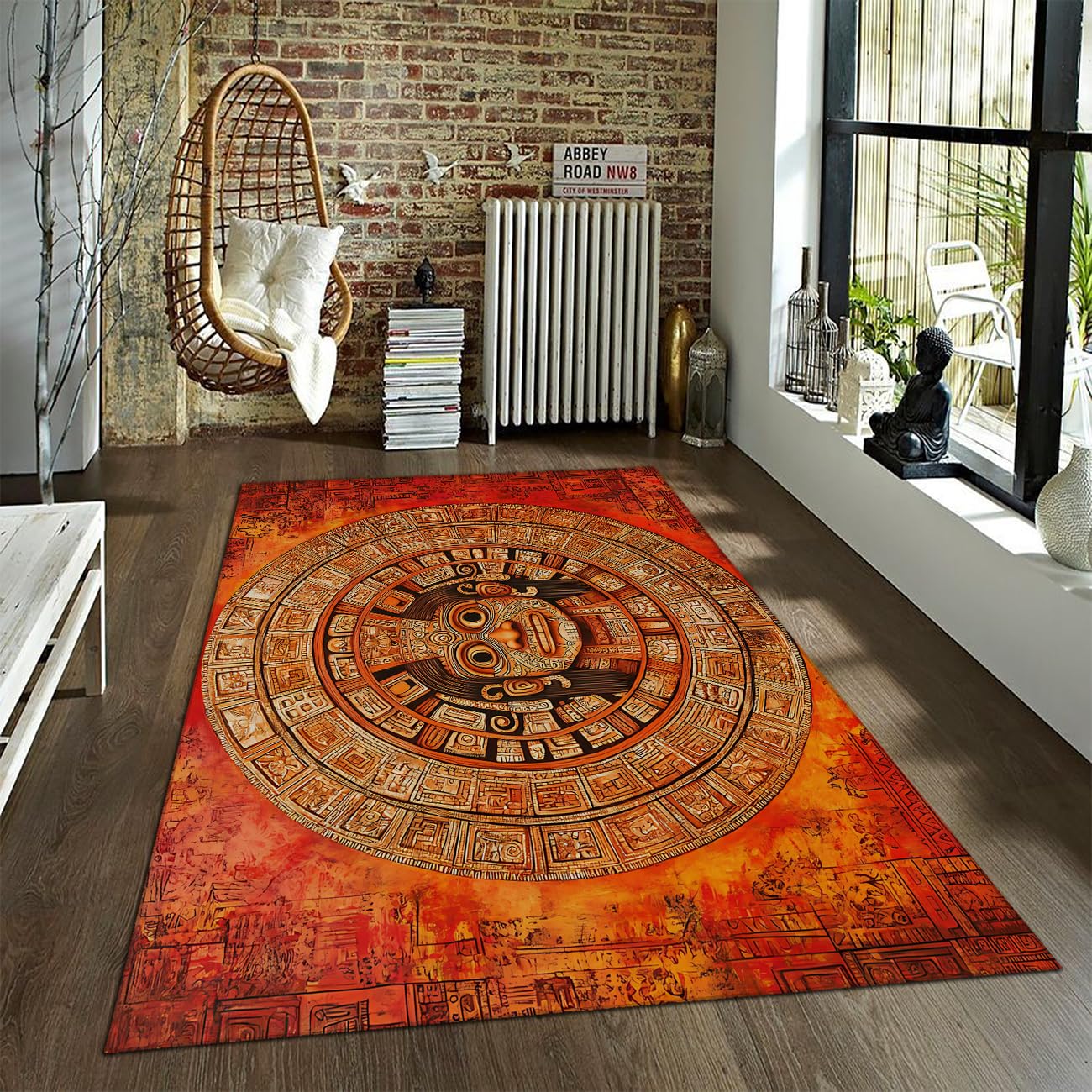 Tapis maya aztèque antidérapant 150x210 cm pour réchauffer et stabiliser votre sol de bureau