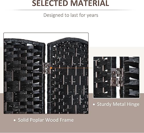 Miniatura 4 de HOMCOM Divisor de habitación, pantalla de privacidad plegable de 6 paneles, divisor de pared de 6 pies de altura portátil de mimbre entretejido para