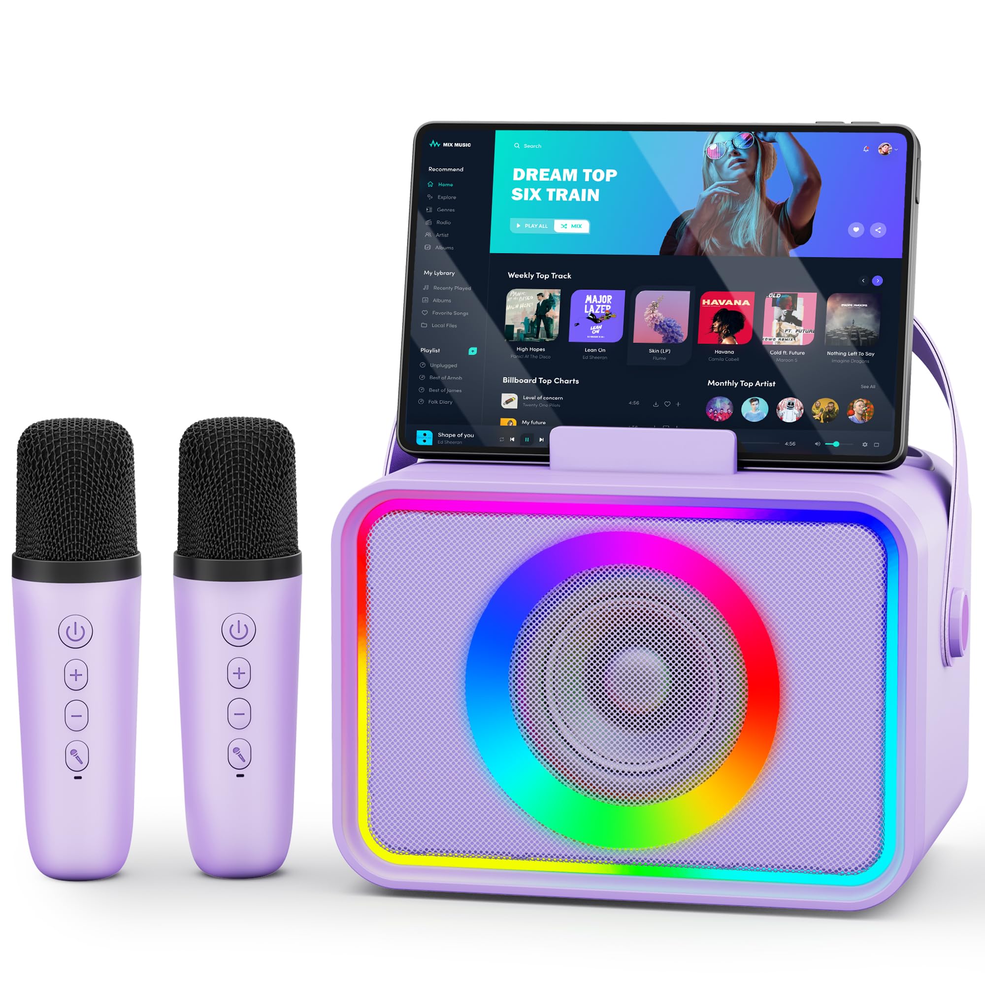 [2026] Karaoke Maschine 2 Mikrofonen: Wowstar Karaoke Anlage mit 2 Karaoke Mikrofonen - Tragbare Bluetooth Karaoke Box Lautsprecher für Erwachsene Kinder Geschenk Weihnachten Subwoofer PA-Lautsprecher