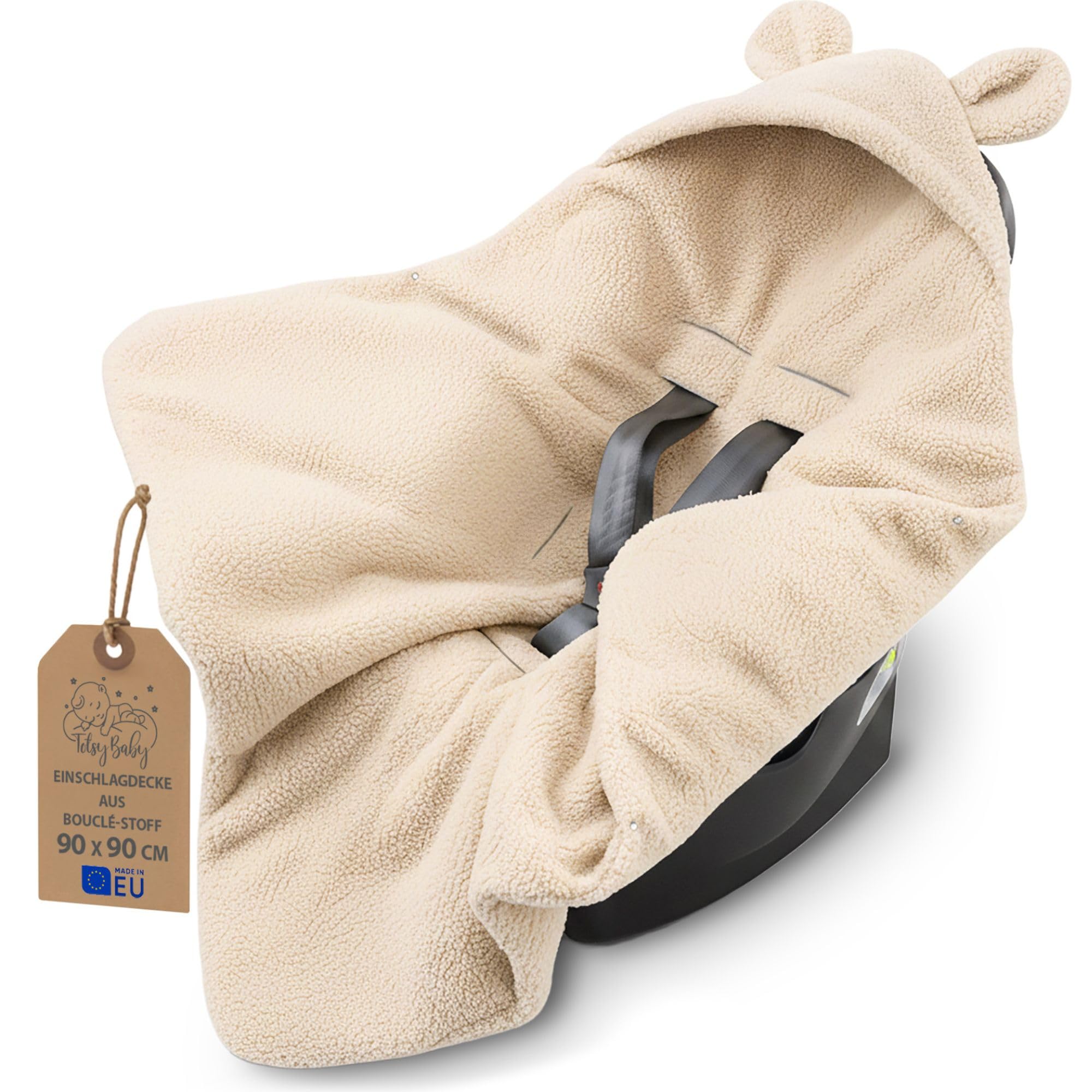 Einschlagdecke Babyschale Baby Decke Boucle - Winterschlafsack Blanket Fußsack Kinderwagen Zubehör für Neugeborenen und Kleinkinder Winter Einschlagsdecken Zertifikat Oeko-Tex Cremefarben