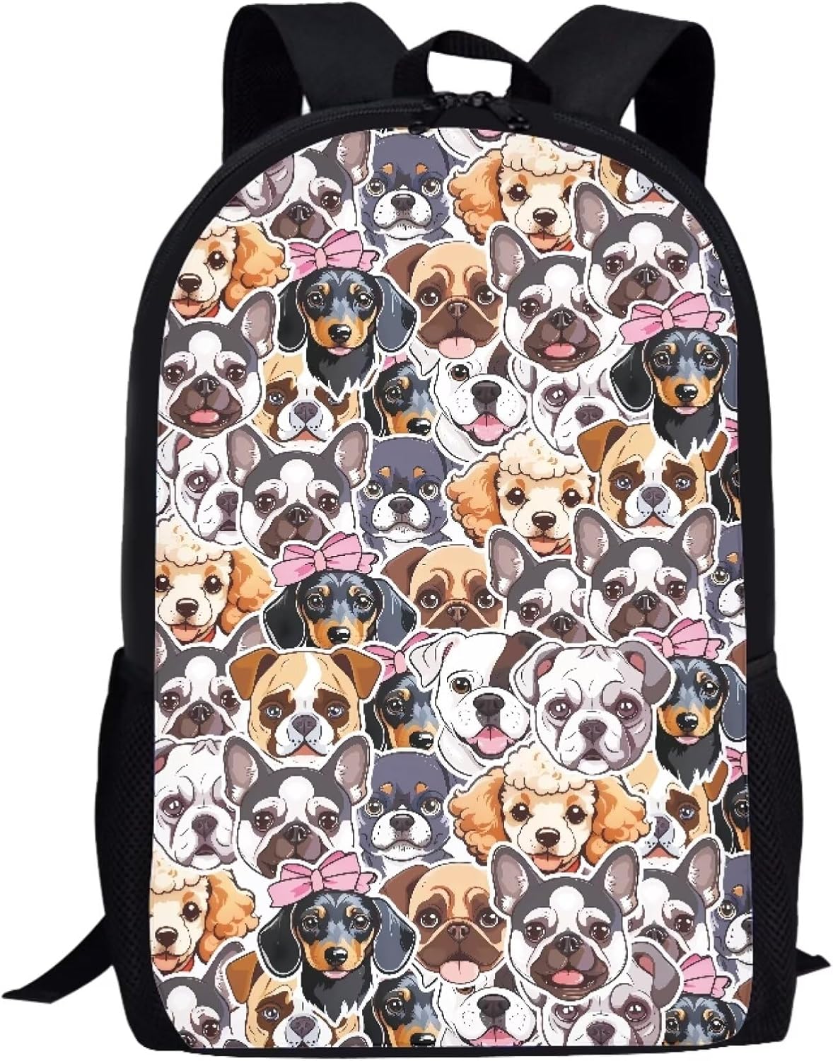 Simple School Bag for Kids Funny Dog Backpack for Student Cute Print Large Capacity Bookbag with Adjustable Shoulder Straps Lightweight Sturdy Backpack for Boys Girls