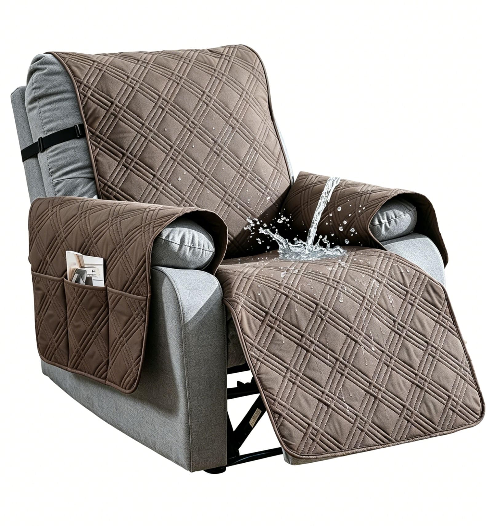 Aolceth Grayish Brown4 Waterproof Recliner Chair Covers With Pockets, Non-Slip Armchair Covers For Recliner Chair Washable Chair Cover, Recliner Couch Slipcover Furniture Protector For Kids, Dogs, Pets