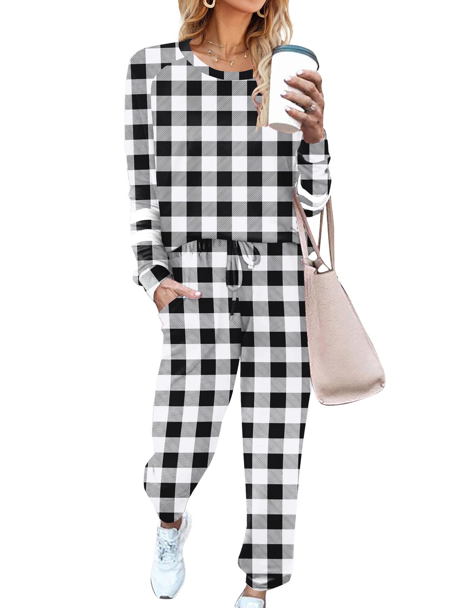 Ekouaer Sweatsuits Womens Loungewear Set Tracksuit Long Sleeve Pajamas Set