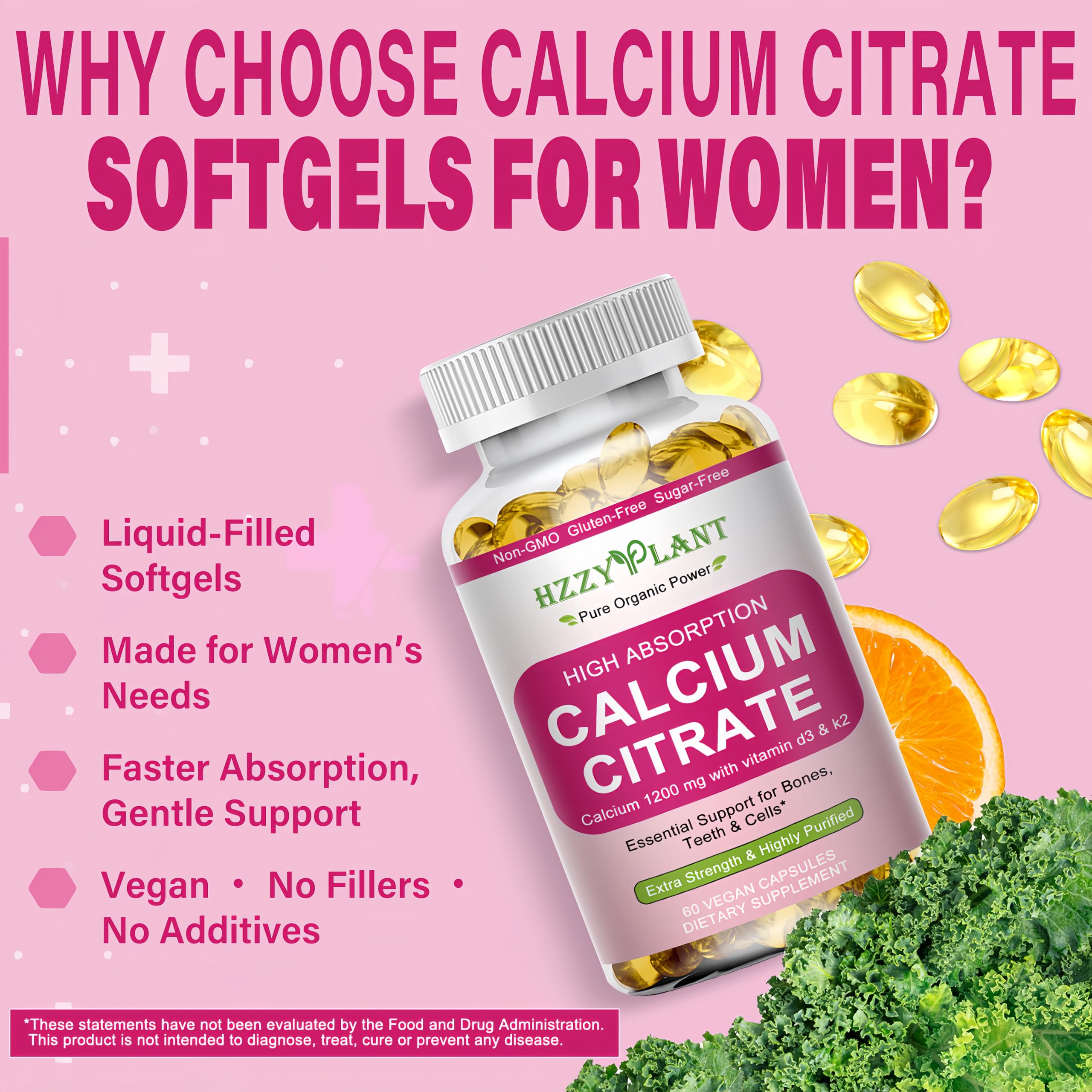 Calcium Supplements for Women Softgels, High Absorption Calcium Citrate Supplement Essential Mineral Calcium 1200 mg with Vitamin D3 Magnesium for Bone Health Support, Non-GMO, 2 Month Supply — Amazon image 4