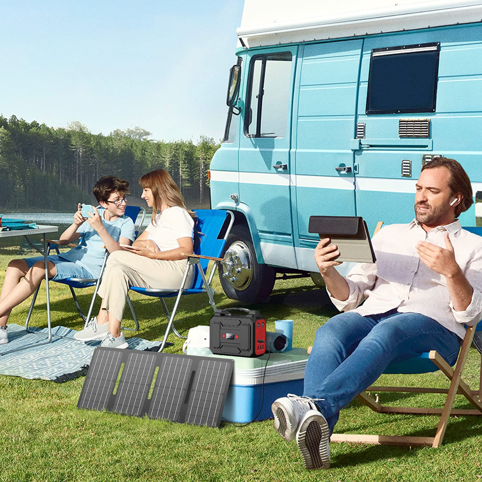 Powkey Tragbare Powerstation 99Wh/27000mAh Tragbares Kraftwerk 100W Solargenerator mit 230V AC Ausgang/QC 3.0 18W USB/Typ-C für Camping Wohnmobile powerbank mit steckdose