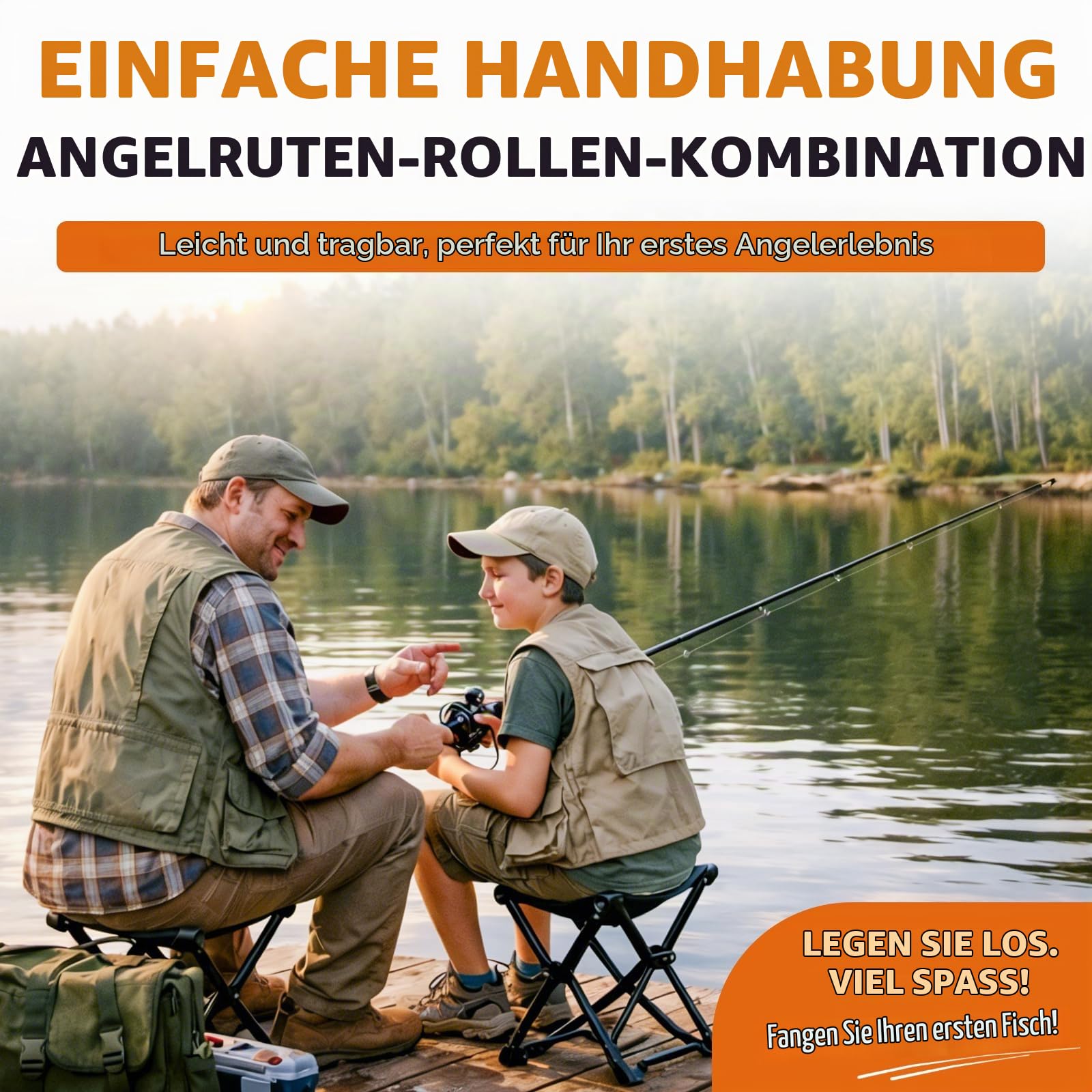 Teleskop Angelrute Set mit Rolle, Spinnrute aus Fiberglas, Angelset komplett mit Angelschnur, Köder und Tragetasche, tragbares Reise Angelset für Süß- & Salzwasser (1.8M)