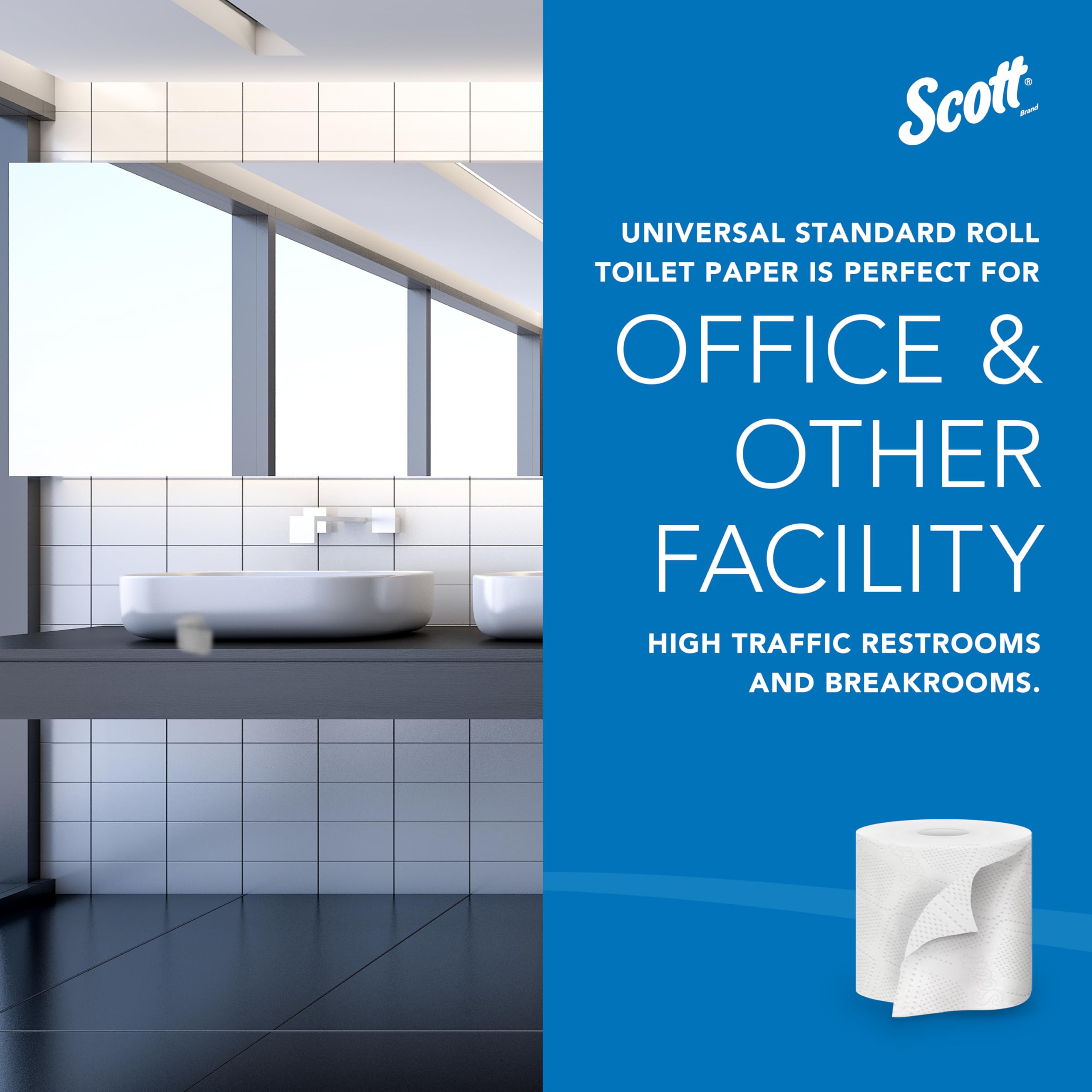 Scott Essential Professional 100% papel higiénico a granel de fibra reciclada para negocios (13217), rollos estándar de 2 capas, blanco, 80 rollos/caja, 506 hojas/rollo (el embalaje puede variar)
