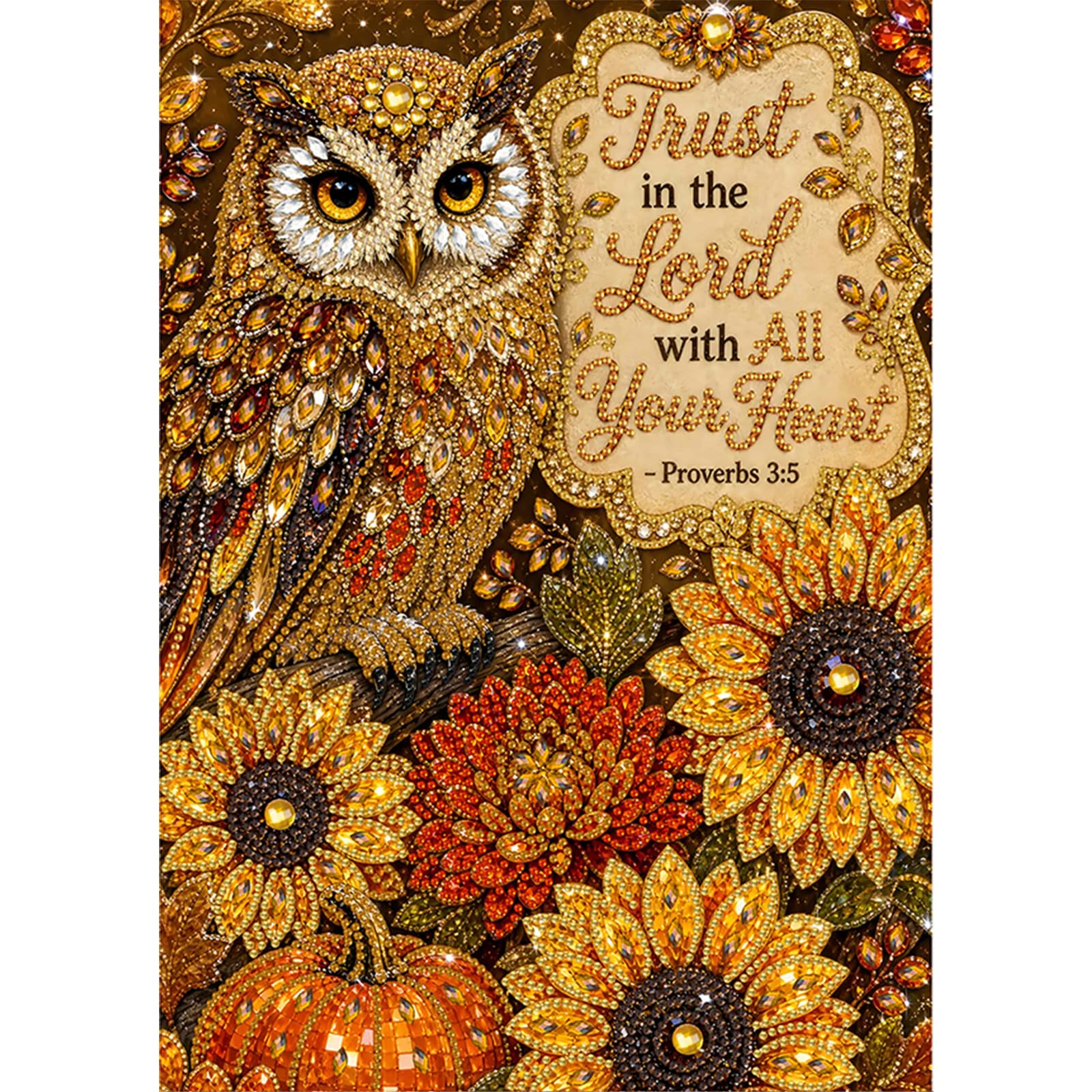 POETRYDRAW Golden Owl Sunflower Diamond Art Kit 30x40cm (Golden Owl