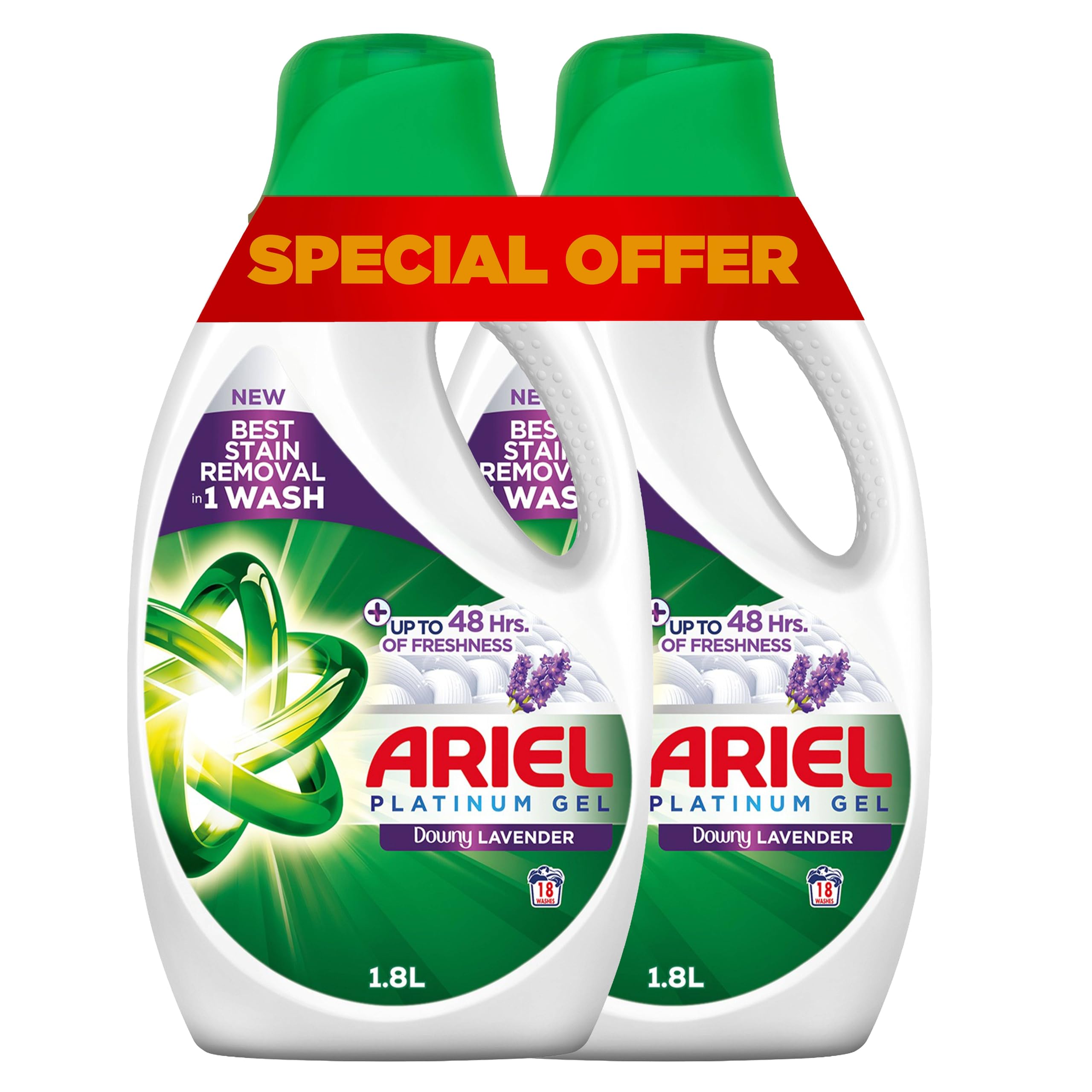 ArielLavender Freshness Laundry Detergent Power Gel 1.8 x 2, Dual Pack