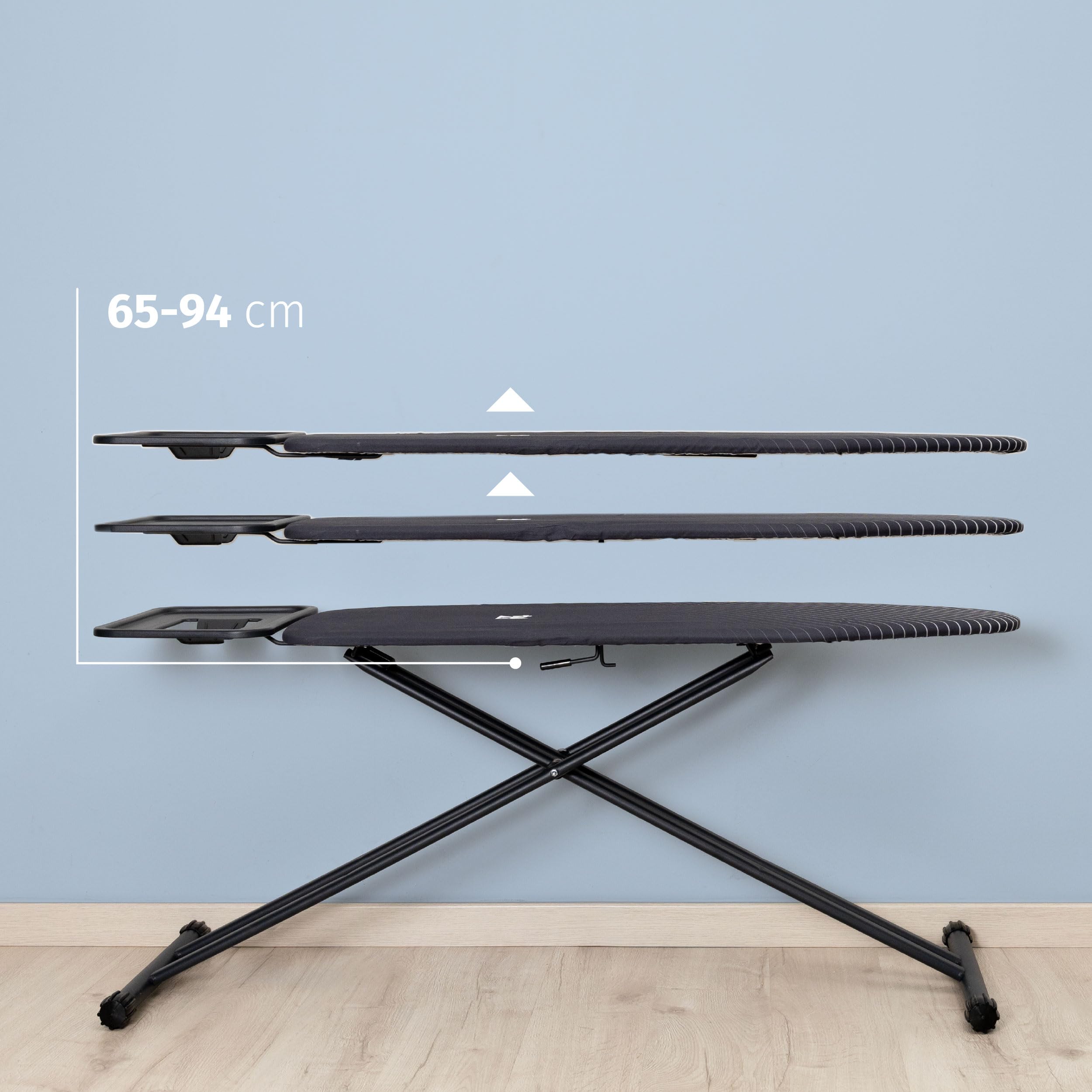 Di4 Bügeltisch Press Vivo, Bügelfläche 120x45 cm, Höhenverstellbar, Klappbar, Widerstandsfähiger Baumwollbezug, Ergonomisch, Ablage für Bügeleisen und Dampfbügelstationen
