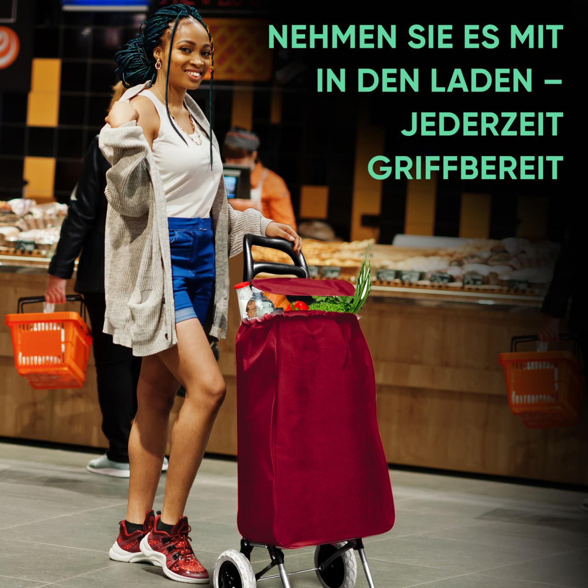 DS Lux Shopping Trolley, Highly Efficient, 40 Litres, 25 kg Load Capacity, Lockable Compartment with Zip, Ergonomic Handle, Space-Saving Foldable, Blue