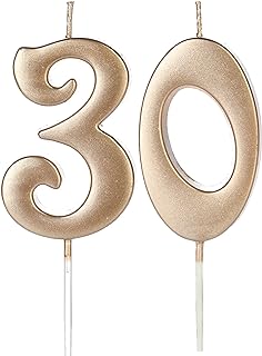 Champagne Gold 30th Birthday Candles for Cake, Number 30 1 3 Glitter Candle Party Anniversary Cakes Decoration for Kids Women or Men