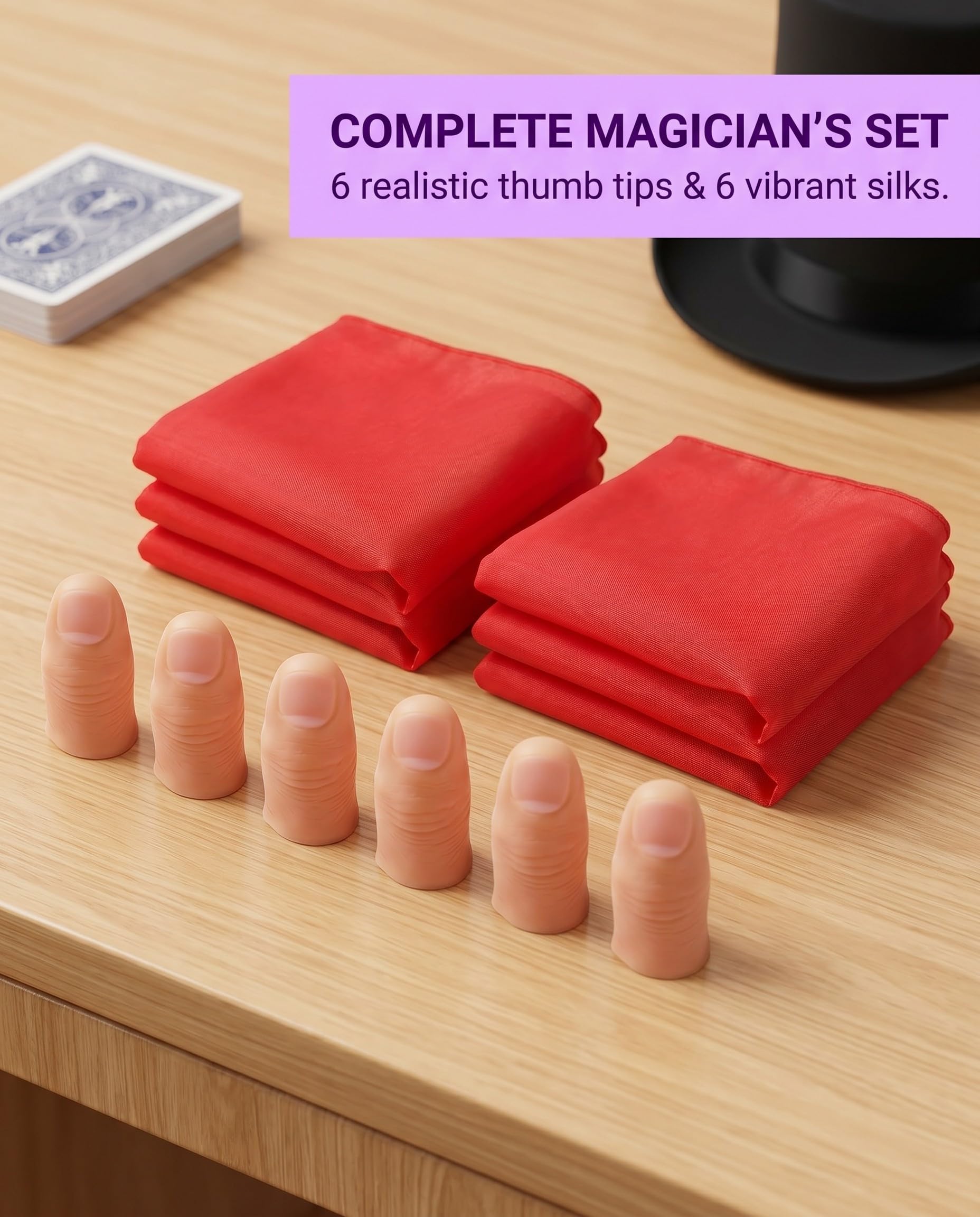 2 pièces Doigts Magiques, Magie, Couverture Faux Pouce en Soie disparaissant, Accessoires Magicien Pouce Magique réaliste pour Spectacle, fête