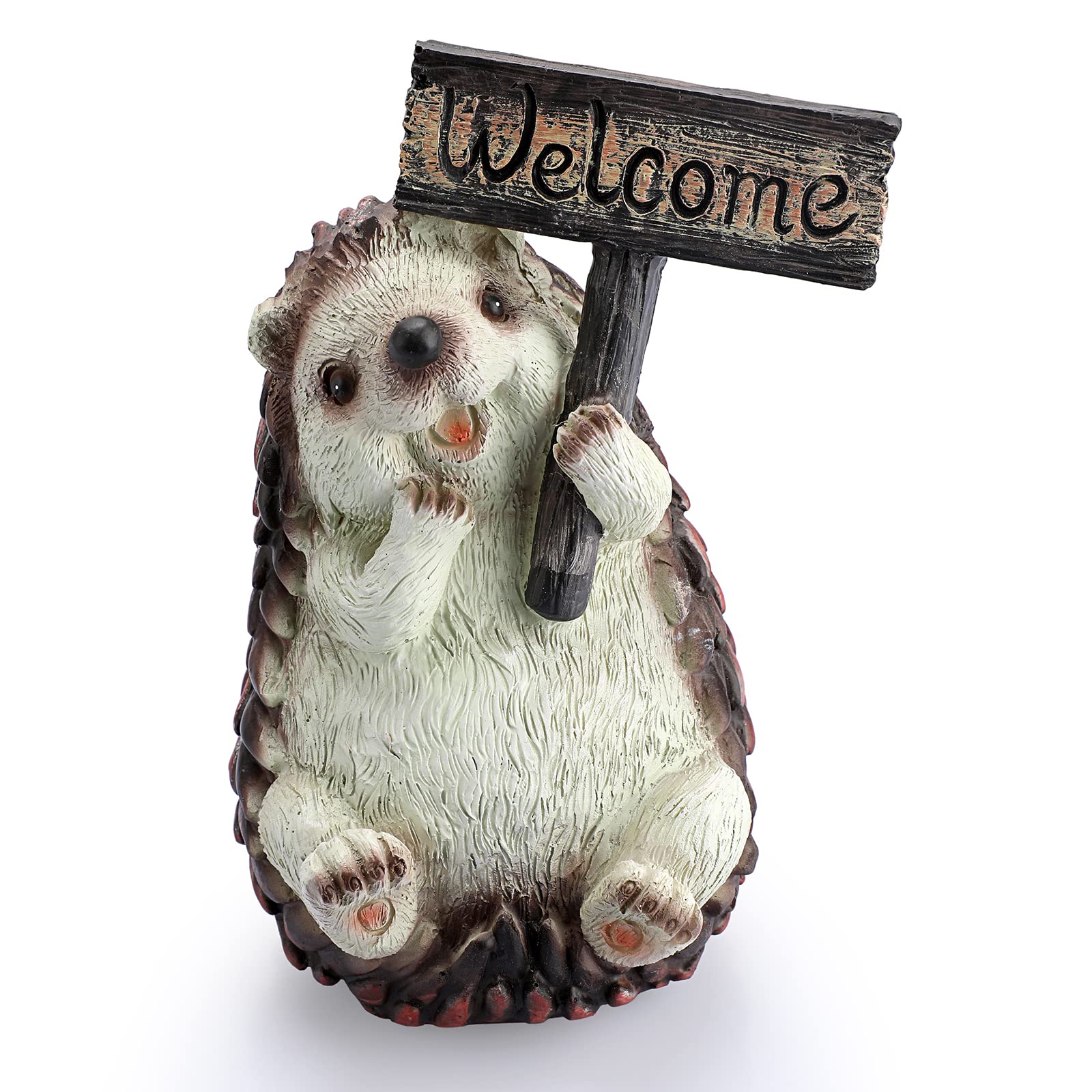 JUXYES Cute Hedgehog Holding a Welcome Sign Creative Garden Gnome Hedgehog Figurine Decor, Personalized Animal Collectible Figurines Hedgehog Garden Welcome Statue for House or Patio