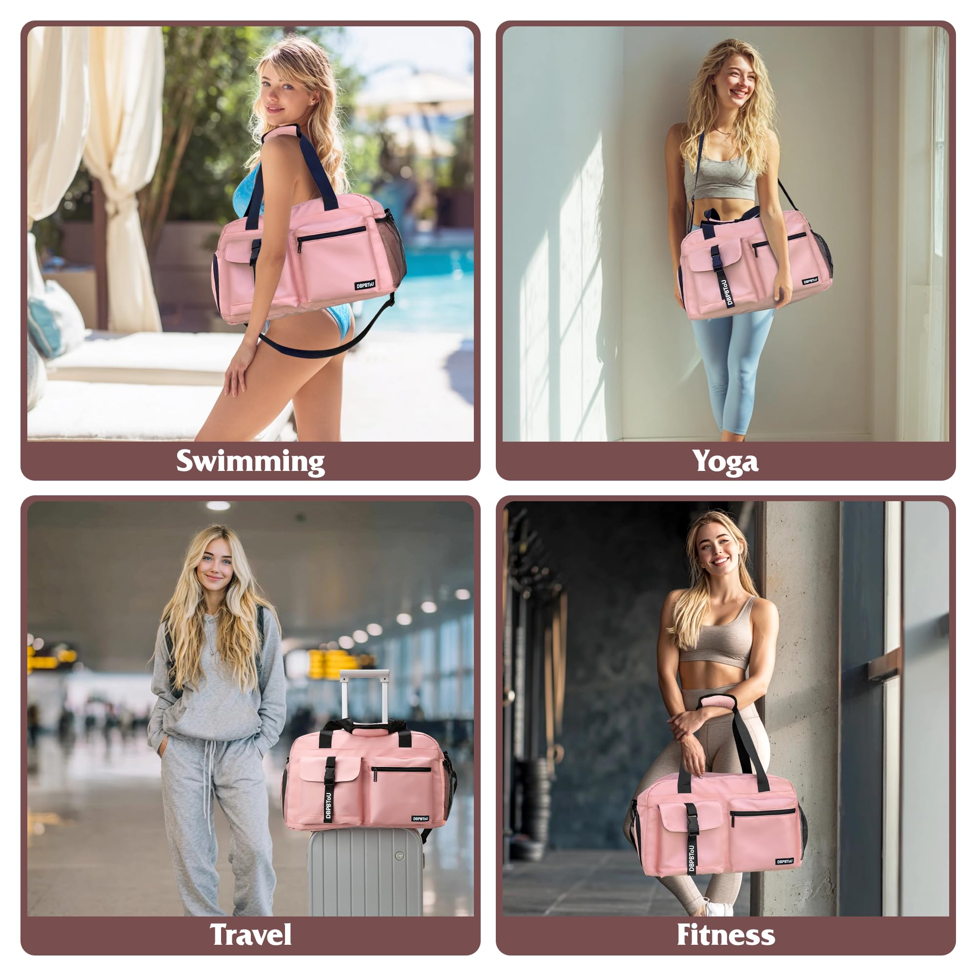 Borsone Palestra Donna, Borsa Palestra con Scomparto per Scarpe, Borsone da Viaggio Donna Impermeabile (Rosa)