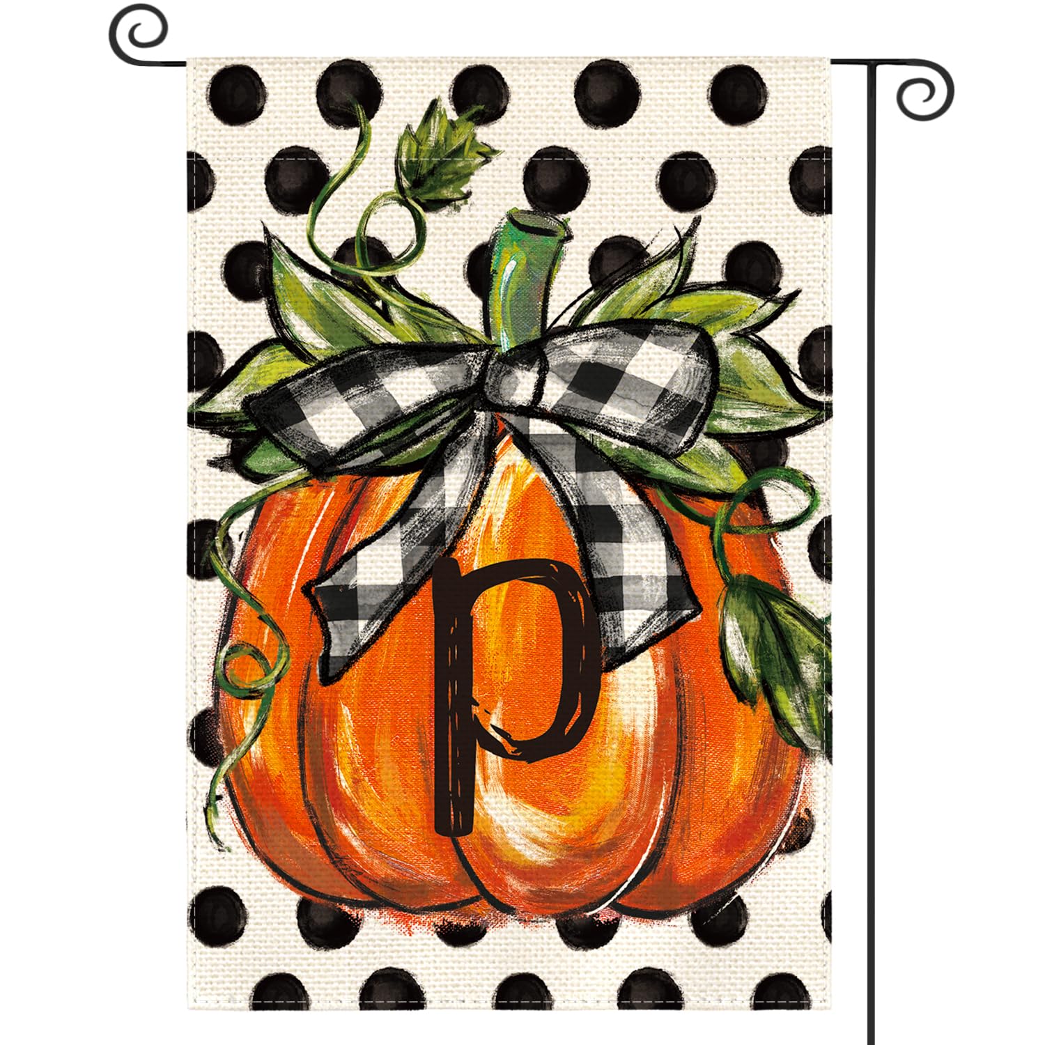 AVOIN colorlife Fall Monogram Letter P Garden Flag Polka Dot Pumpkin 12x18 Inch Double Sided Outside, Small Burlap Family Last Name Initial Yard Decoration
