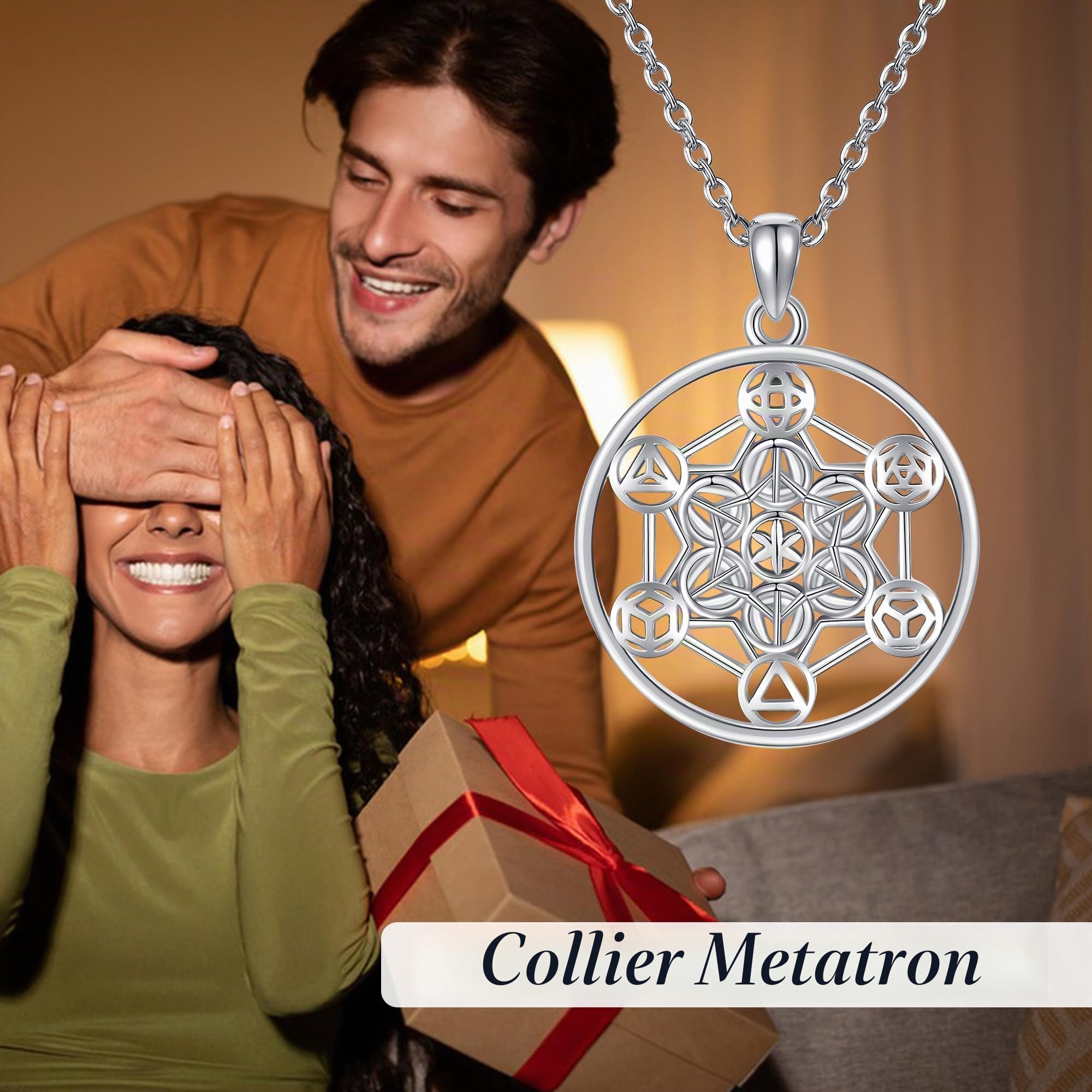 DAYLINLOVE Metatron Collier en argent sterling 925 avec pendentif cube métatron - Bijoux géométriques pour femmes et hommes - Cadeaux de Noël, Sterling Silber, Argent sterling, Pas de gemme