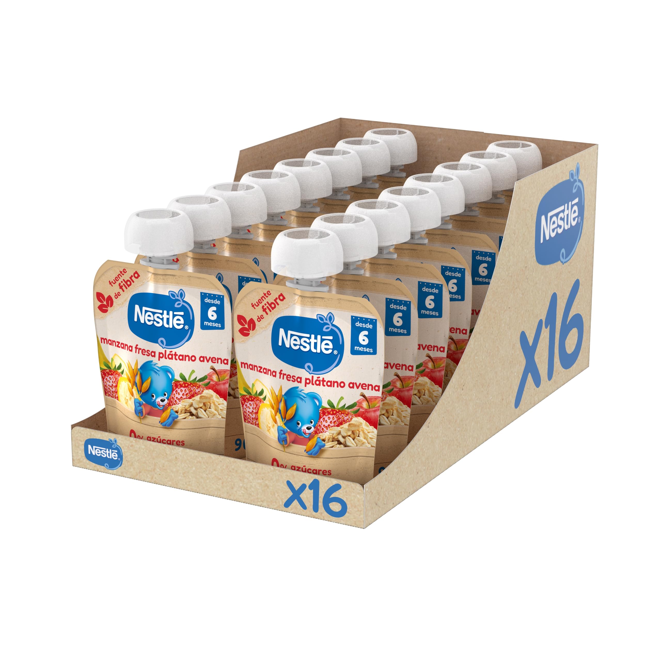 NESTLÉ Puré Manzana Fresa Plátano y Avena para bebés 16x90g