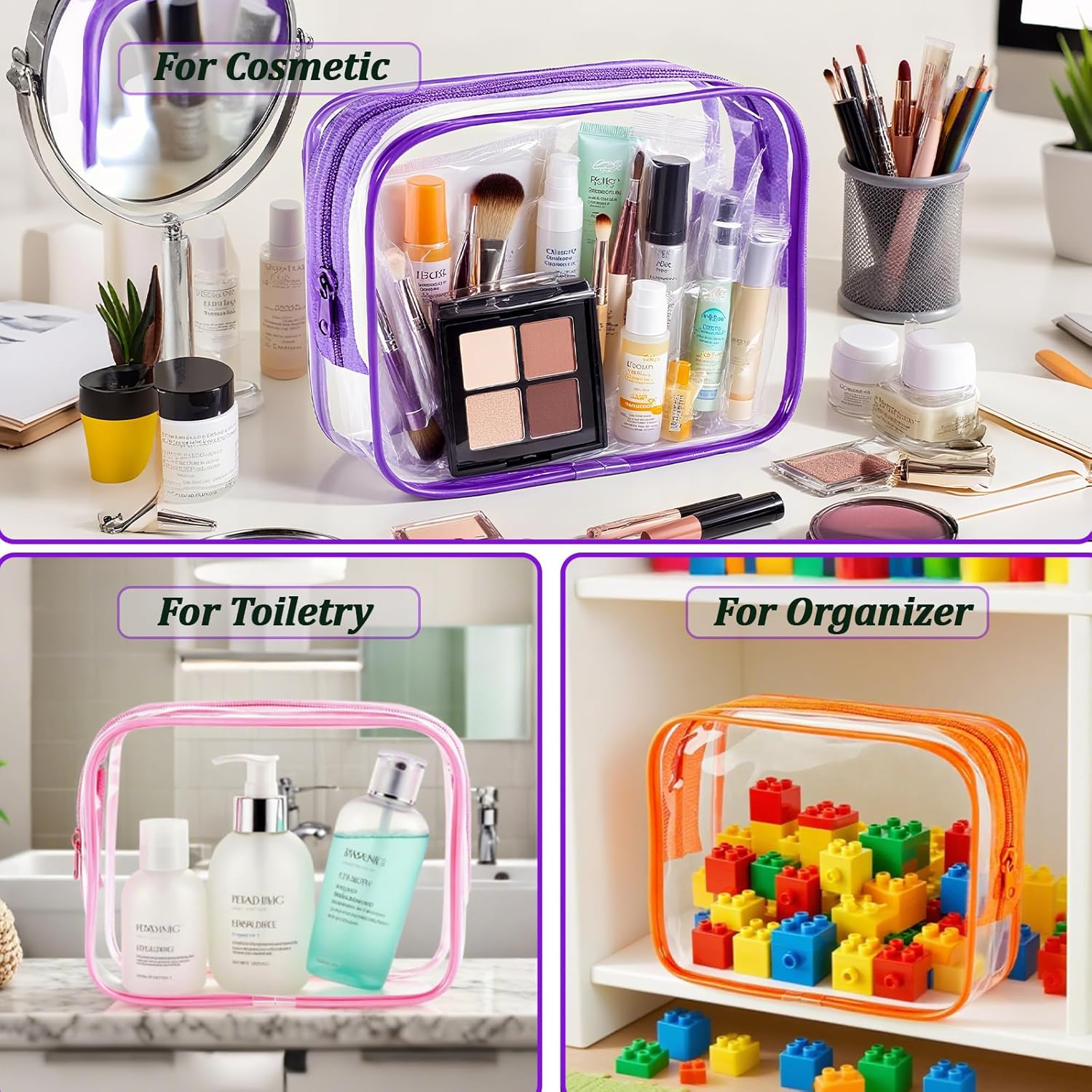 6 Pieces Clear Makeup Bags Bulk, TSA Approved Toiletry Bag PVC Clear Cosmetic Toiletries Pouch with Zipper, Waterproof Vinyl Plastic Organizer Case for for Women Carry-on Travel Essentials - Image 6