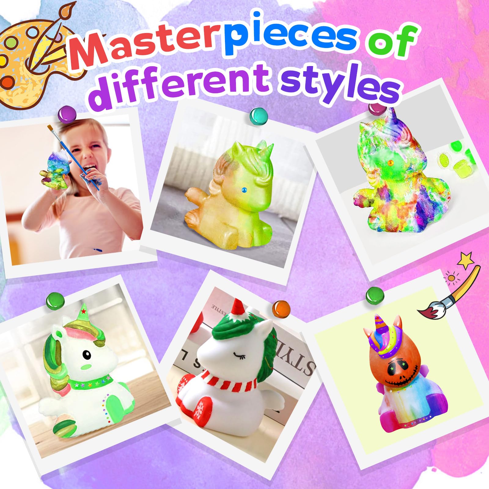ONLYFUN Unicorno da colorare - unicorno luminoso 3D, set creativo artistico con adesivi di unicorno, materiale artistico, set creativo per bambini, per 3 4 5 6 7 8 9 10 11 12 anni