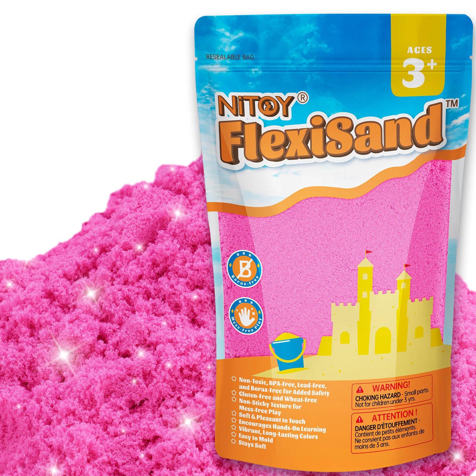 NiToy FlexiSand Toy Sand 2.2Lb Moldable Sensory Sand for Kids Hot Pink