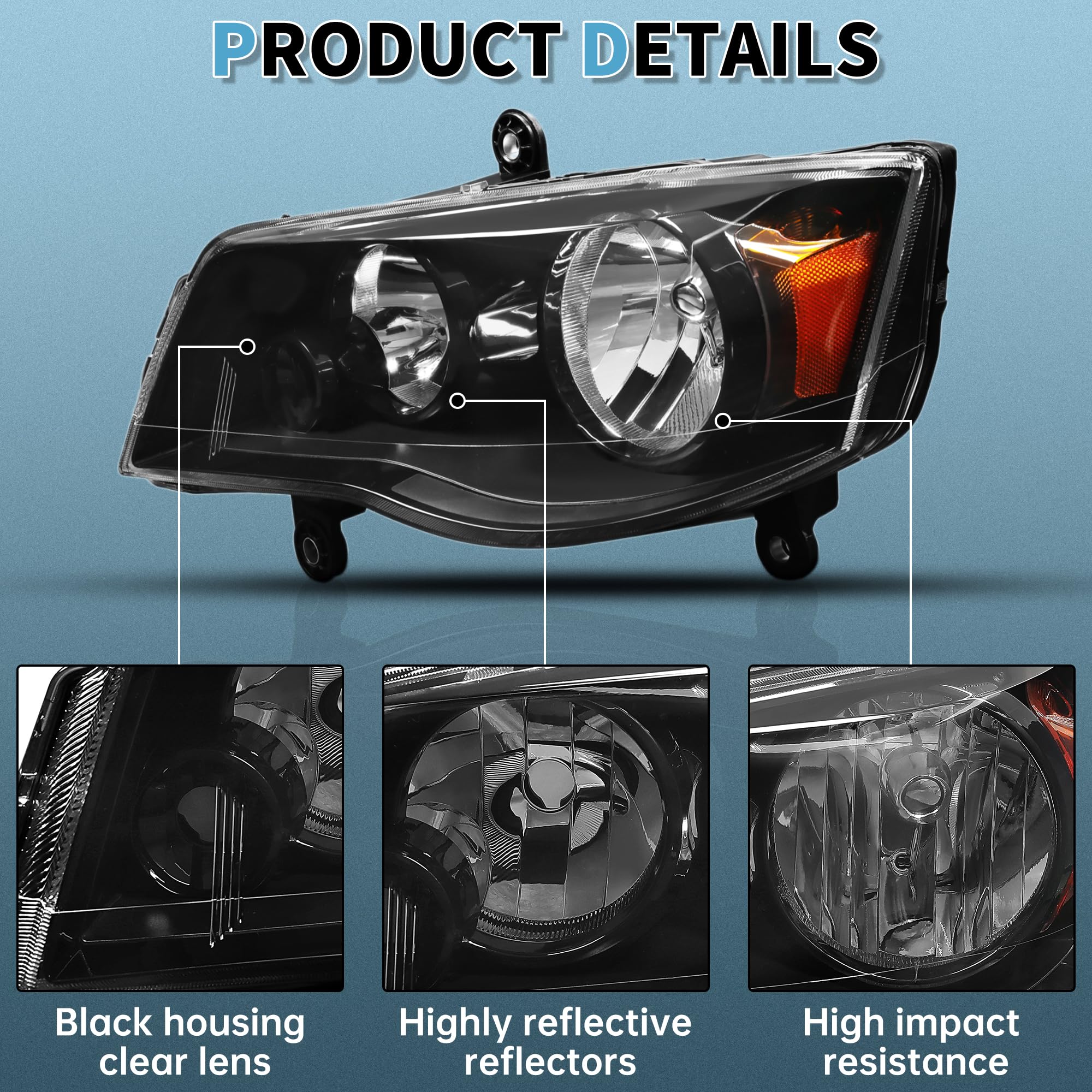 ❰新品❱Chrysler Town & Country ヘッドライト左右セット Amazon | ECOTRIC ペアヘッドライト 2011-2020 Dodge Grand Caravan 08