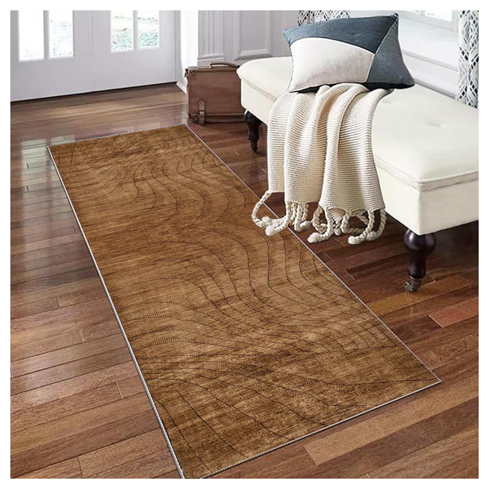 Teppich Läufer Flur rutschfest 70X200cm Küchenteppich Abstrakt Braun Waschbar Meterware Schlafzimmer Korridor Teppichläufer Lang, Länge Anpassbare, 40/50/ 60/70/ 80/100/ 120/ 140cm Breit