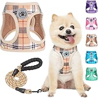 BEAUTYZOO Small Dog Harness & Leash Set: Step-in No Pull No Choke Reflective Mesh Vest for XS/S Puppies & Cats, Beige Plaid, 4.5 Stars 4900+ Reviews