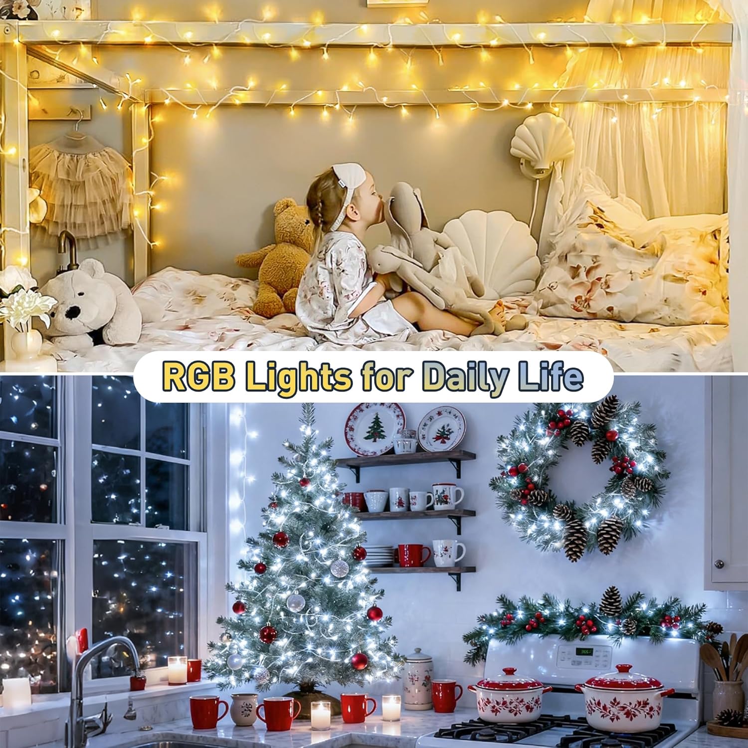 JMEXSUSS 100 LED Color Changing String Lights, 33ft String Lights Indoor with Remote & APP, Clear Wire Smart Twinkle Christmas Light Plug in for Daily Easter Independence Day Halloween Xmas RGB (Red, Green, Blue) 100 LED