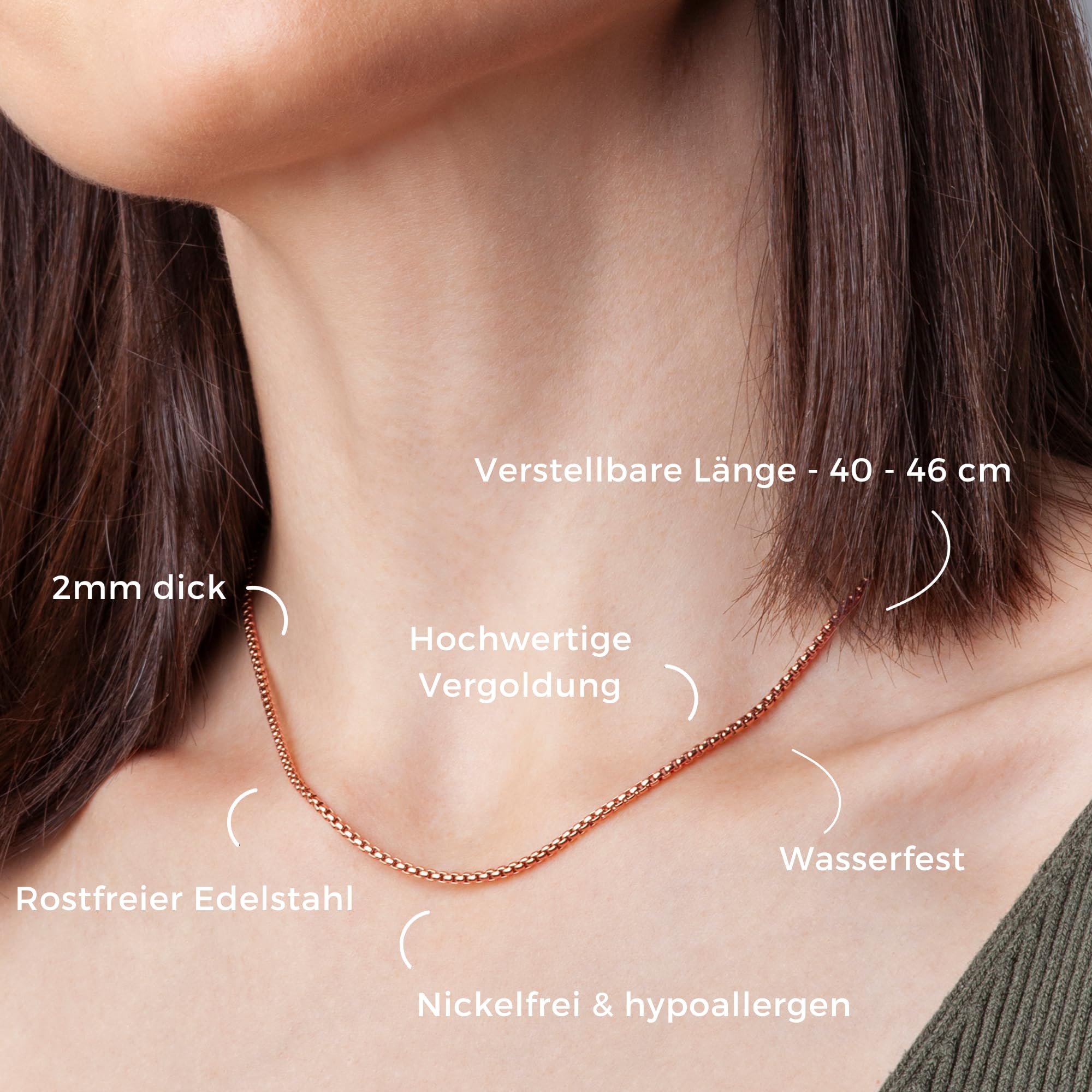 Roségold Kette mit Anhänger • Halskette mit Stein • Hochwertiger Modeschmuck mit Geburtsstein • vergoldeter Edelstahl & recyceltes Glas • MIX & MATCH