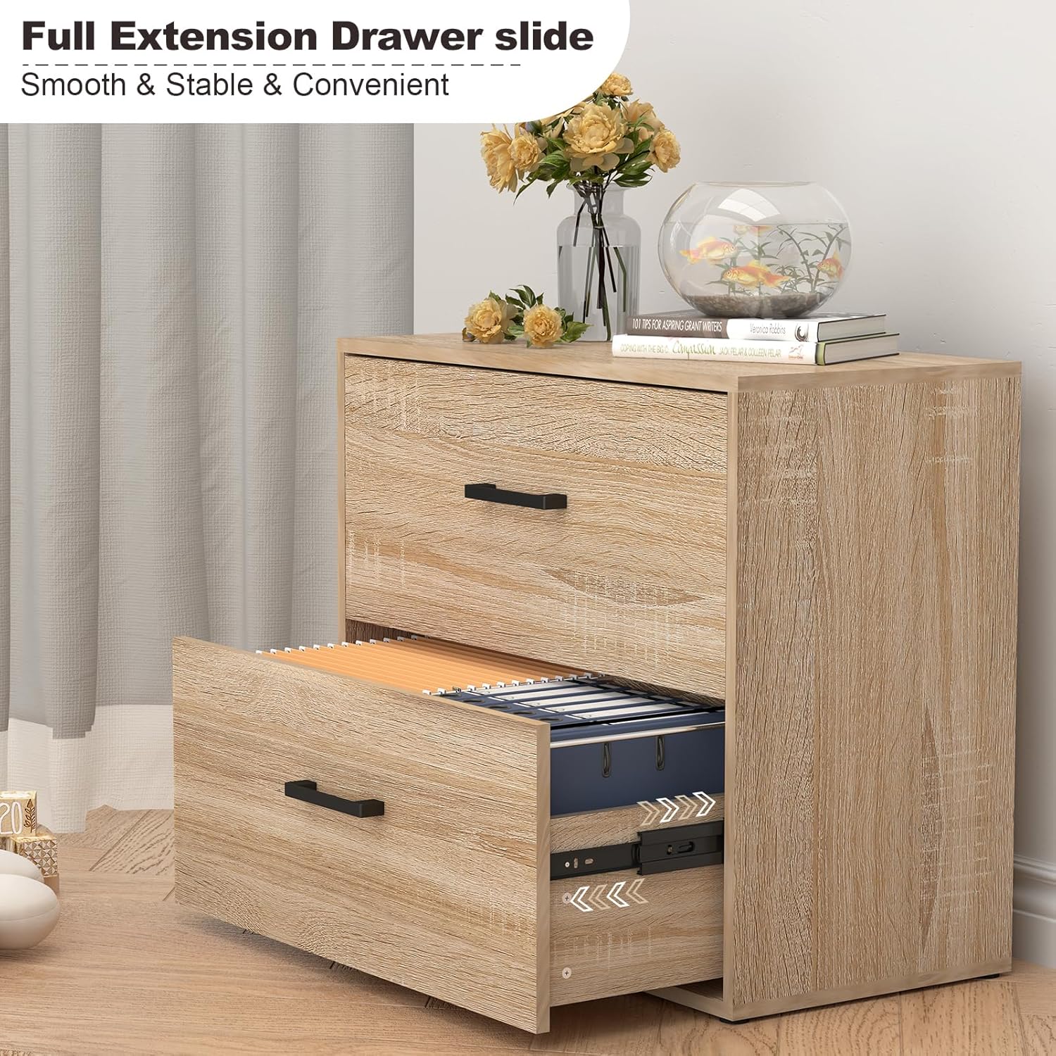2 Drawer File Cabinet, Wood Lateral Filing Cabinet, Office File Cabinets for Letter/Legal Size, Printer Stand with Storage Drawer for Home Office, Oak