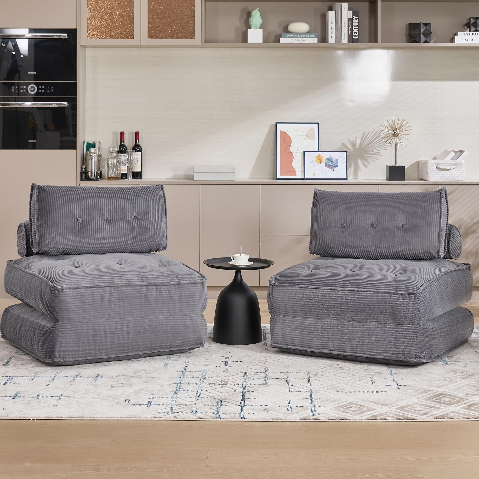 VIKAYAMICS Folding Sofa Bed Convertible Sleeper Chair 33" with Pillow Futon Boneless Couch with Back Support Small Couch for Living Room(Grey Double)