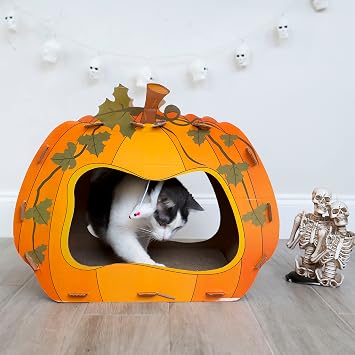 Midlee Halloween Pumpkin Cat Scratcher Cardboard House