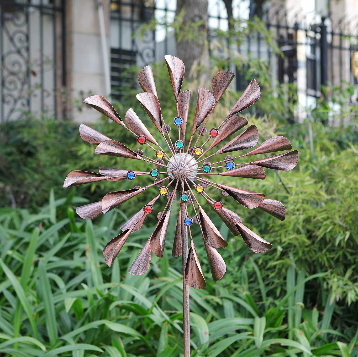 Large Copper Kinetic Wind Spinner with LED Lights