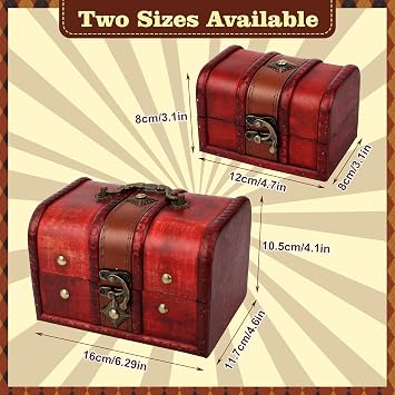 Coolrunner 2pcs Antique Vintage Wooden Box Stamp Flower Small Metal Lock | Jewelry Treasure Chest Handmade Retro Wood Organizer Case Box (2 pcs)