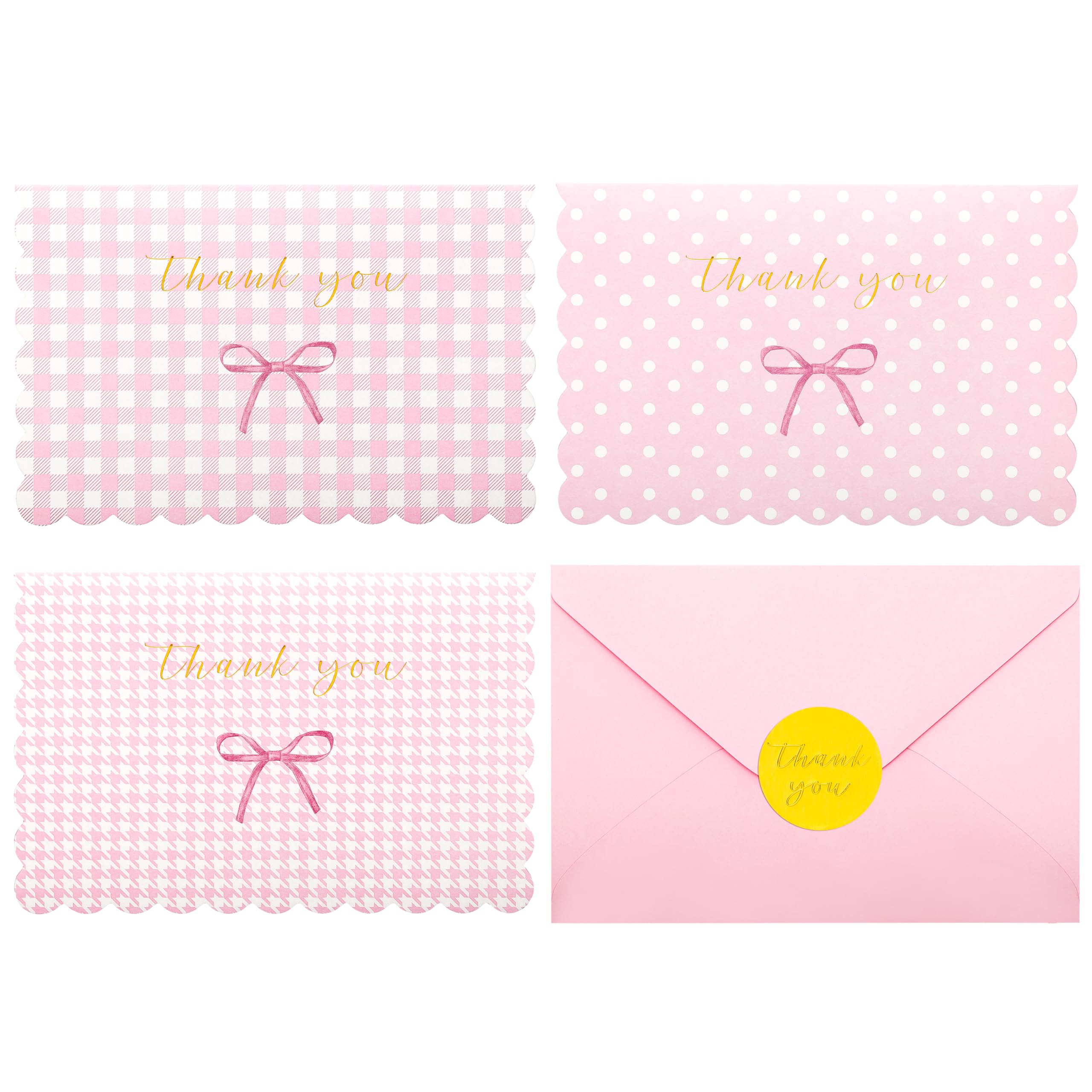 Crisky Thank You Cards with Envelopes,50 Pack Pink Thank You Cards Bulk Bow Style for Baby Shower, Birthday, Wedding Decoration Party Favors