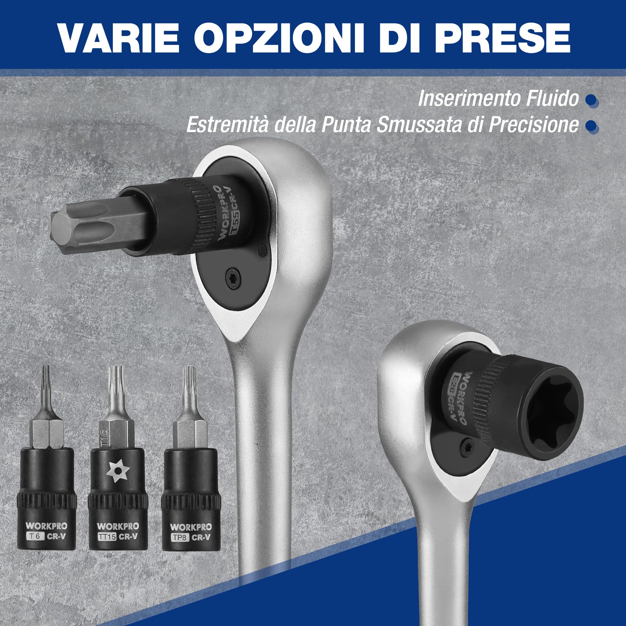 WORKPRO Chiavi a Bussola Torx da 60 Pezzi, 1/4", 3/8", 1/2" Attacco, T6-T70, TT6-TT70, TP8-TP60, E4-E24, con Scatola di Conservazione