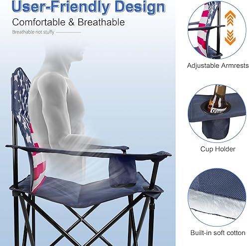 Miniatura 5 de Paquete de 2 sillas plegables para campamento silla acolchada de gran tamaño para adultos, plegable para exteriores, campamento, pesca y jardín,